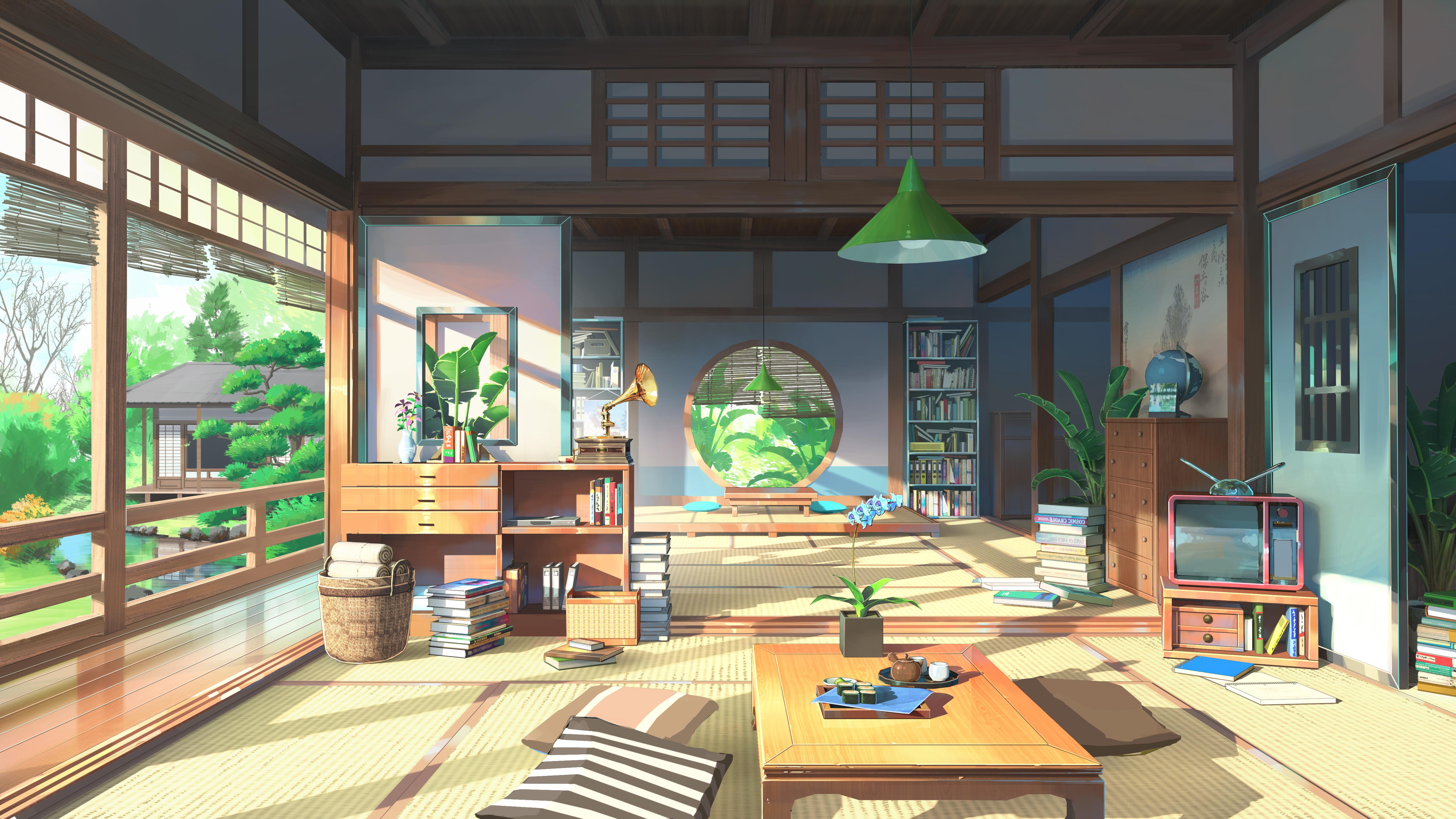 5000x2813 4K Ultra HD Cozy Anime Room Retreat Wallpaper by 行之LV