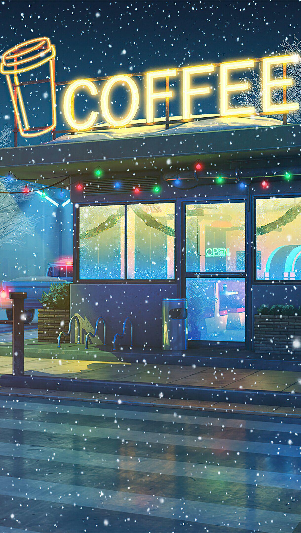 1220x2160 Coffee Shop Anime Wallpaper