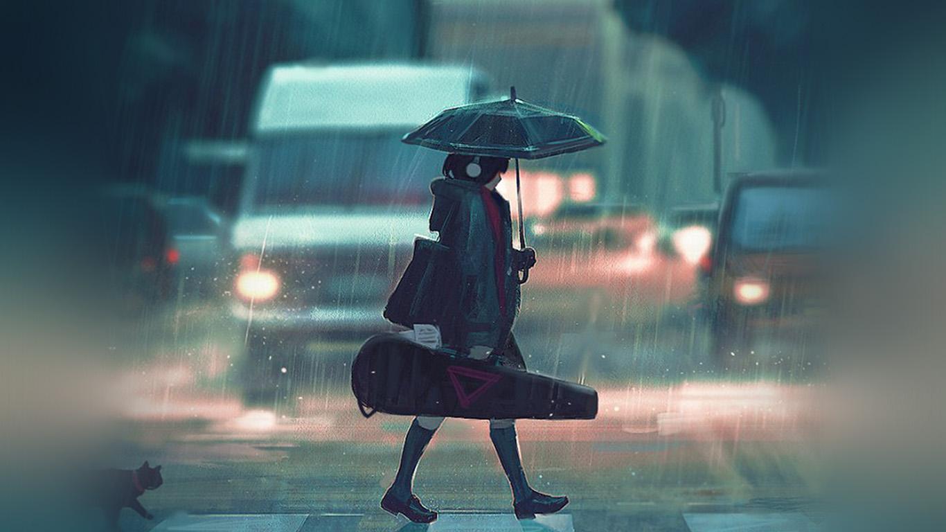 1366x768 Rainy Day Anime Paint Girl Art Illustration Wallpaper