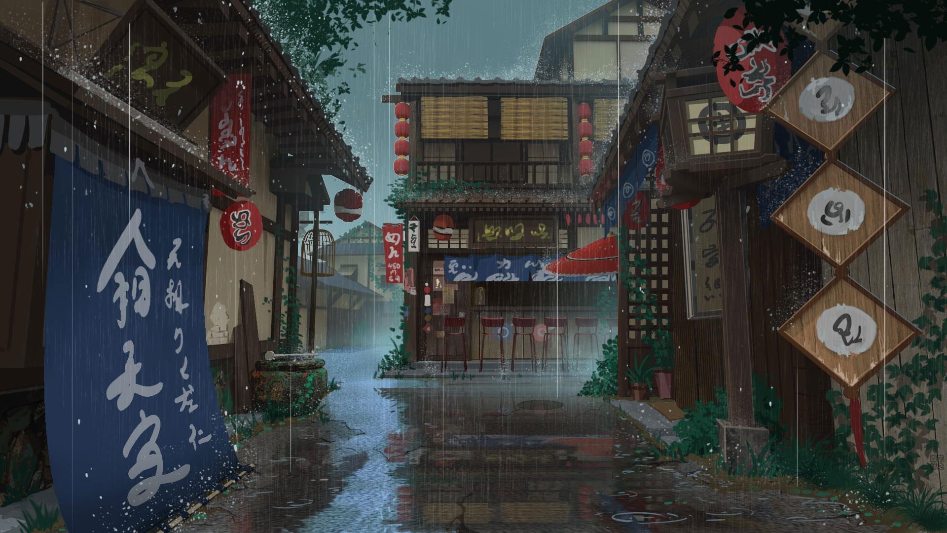 1920x1080 Wallpaper Anime, Original, House, Rain, Street • Wallpaper For You