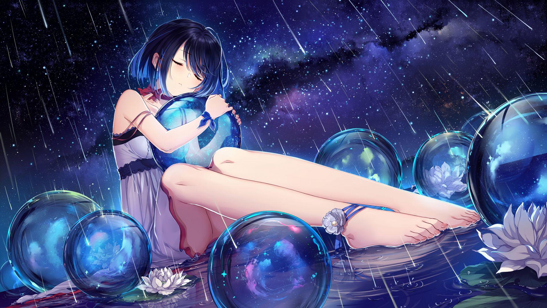 1920x1080 Desktop Wallpaper Rain, Anime Girl, Balls, Night, HD Image, Picture, Background, Zsznkv