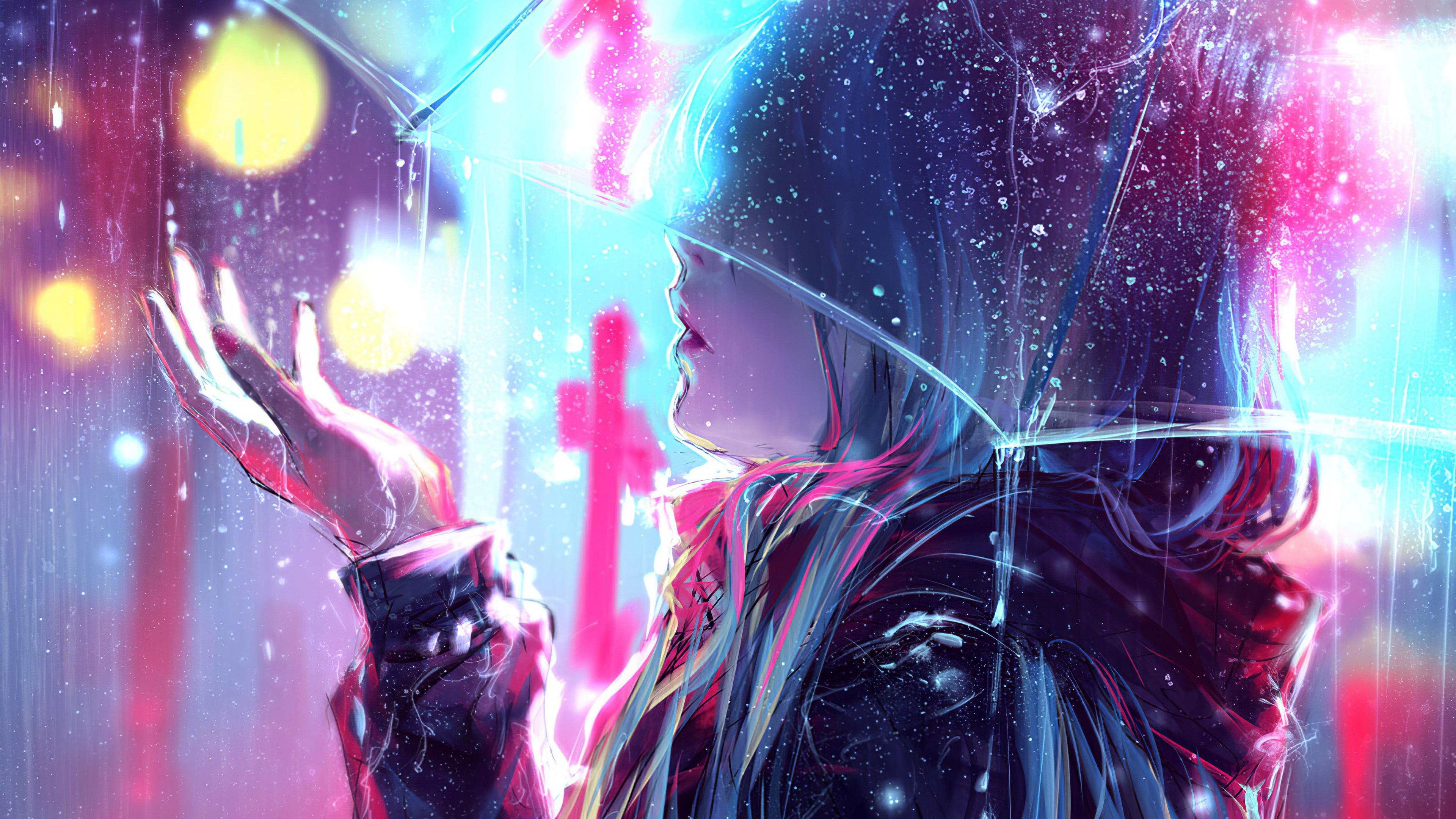 3840x2160 Wallpaper / anime girl, anime, rain, artist, artwork, digital art, hd, 4k, artstation free download
