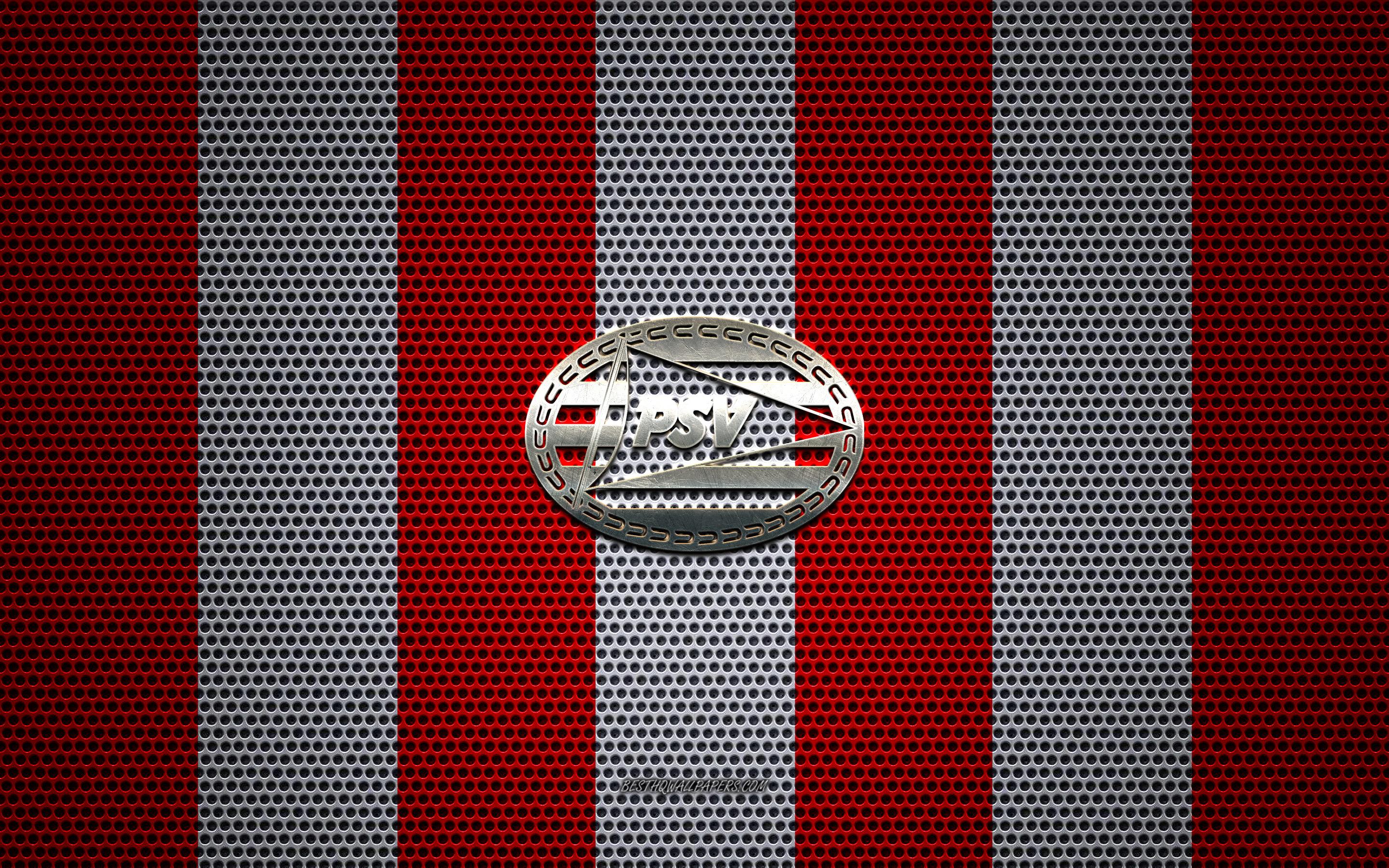 2880x1800 Download wallpaper PSV logo, Dutch football club, metal emblem, red white metal mesh background, PSV, Eredivisie, Eindhoven, Netherlands, football, PSV Eindhoven for desktop with resolution 2880x1800. High Quality HD picture wallpaper