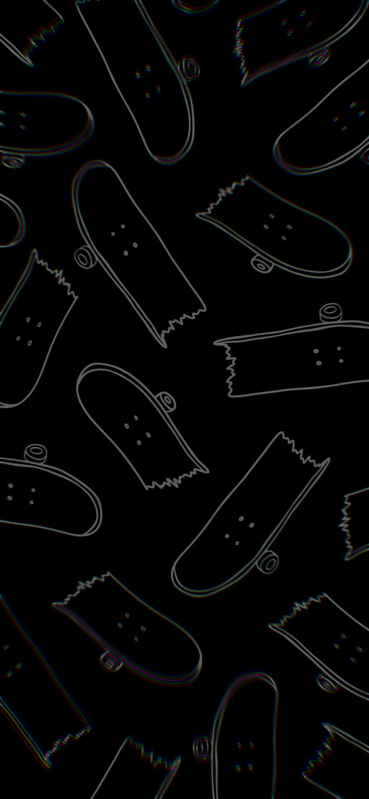 1183x2560 Broken Skateboard Doodle Black Wallpaper Cool Doodle Wallpaper