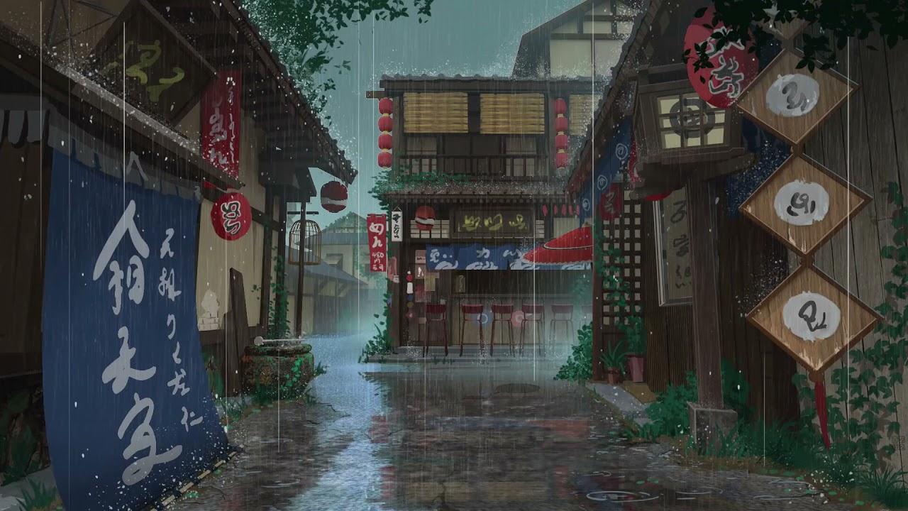 1280x720 Rain on Traditional Japanese village. Imitation- Village Hidden in the Leaf. Ichiraku Ramen Shop