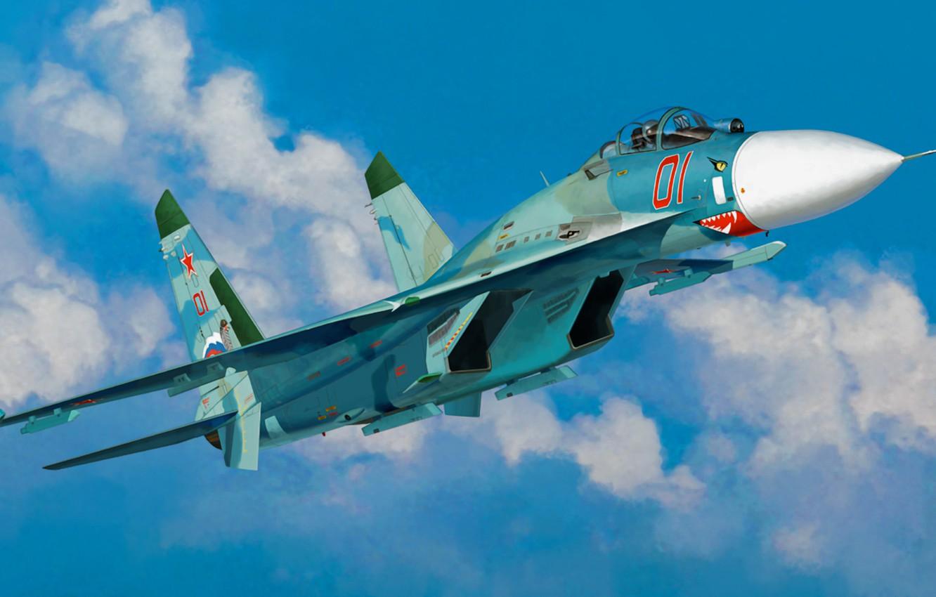 1332x850 Wallpaper War, Art, Airplane, Painting, Aviation, Sukhoi Su 27 Image For Desktop, Section авиация