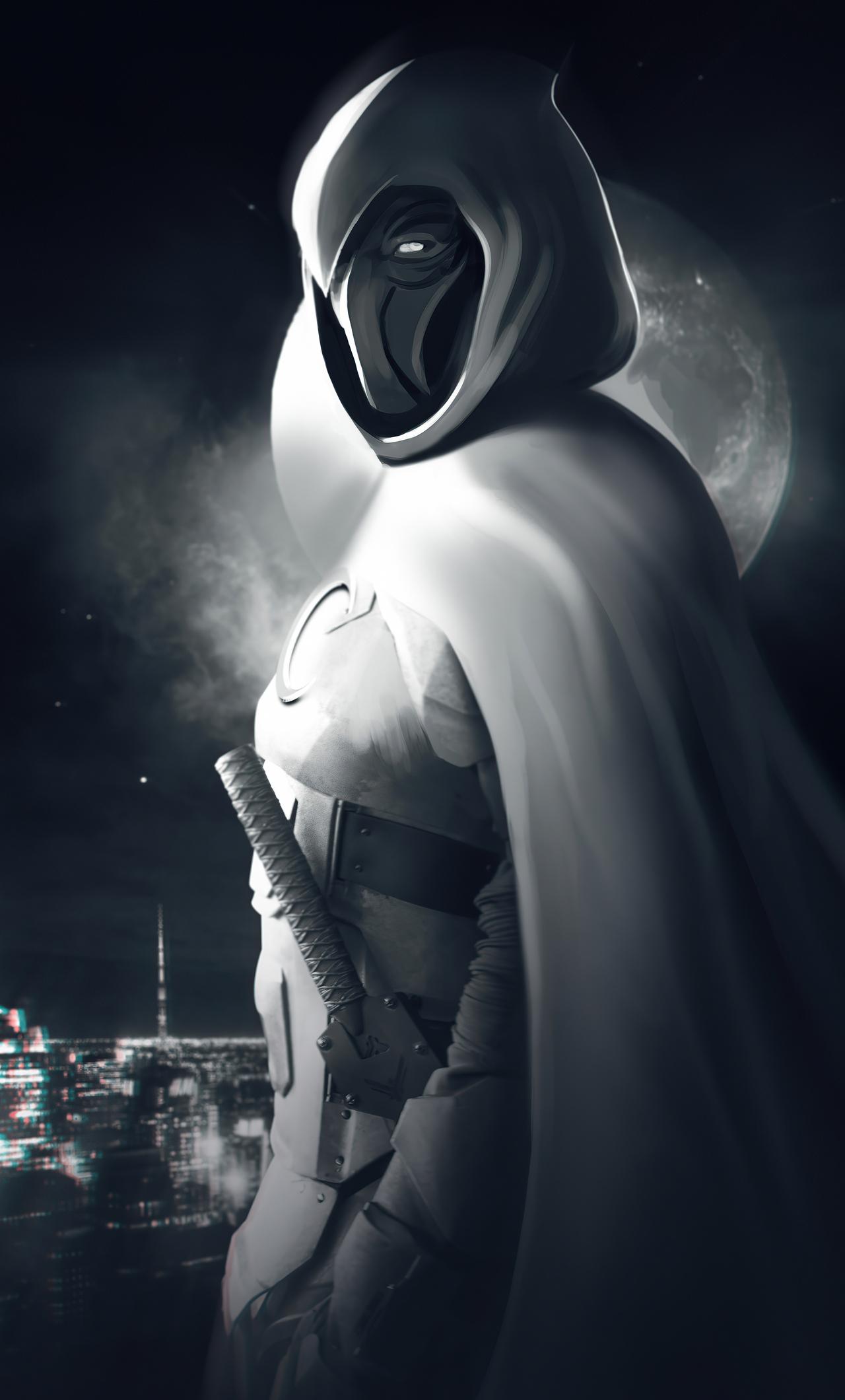 1280x2120 Moon Knight Monochrome 4k iPhone HD 4k Wallpaper, Image, Background, Photo and Picture