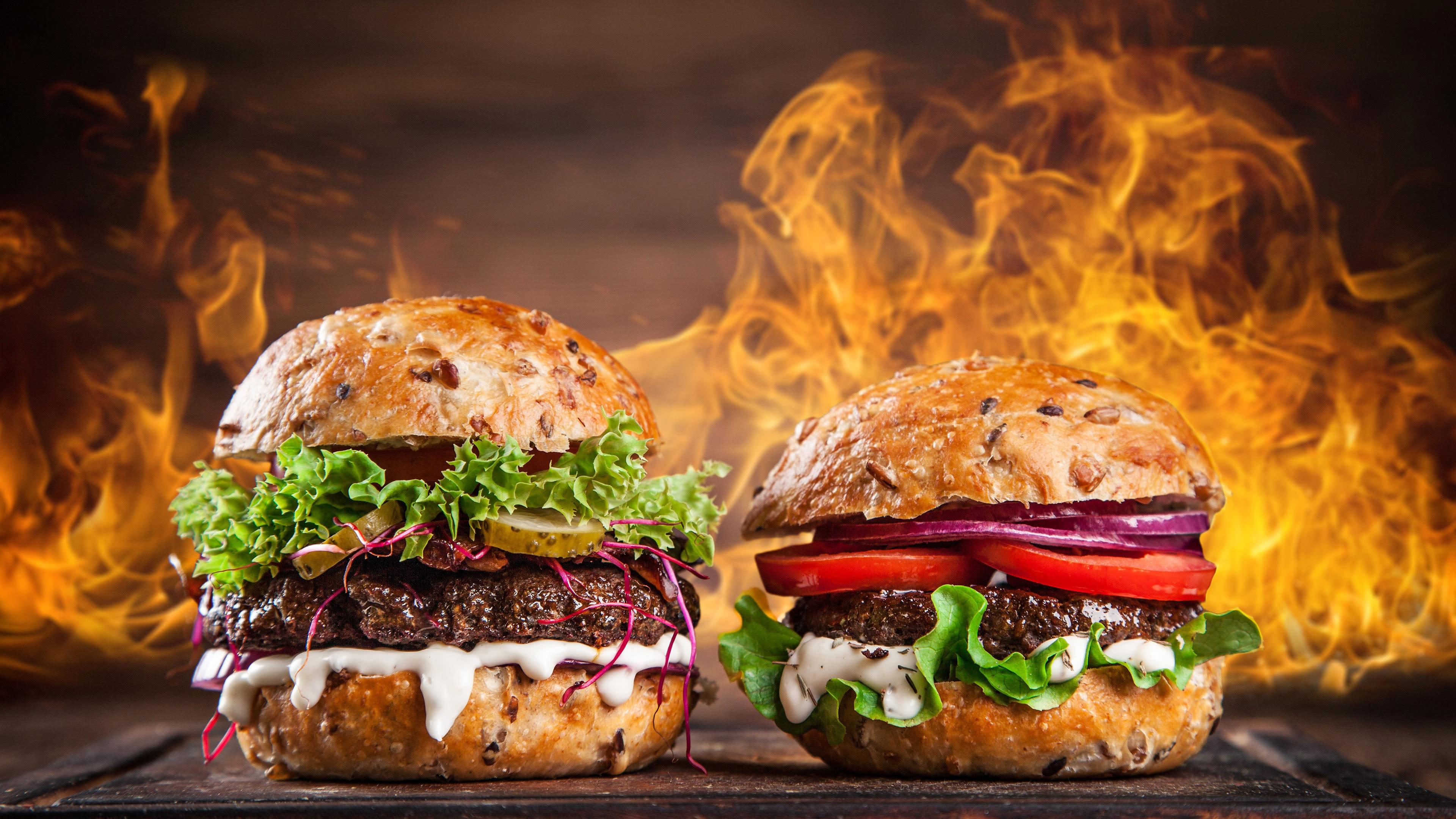 3840x2160 Hamburgers With Fire UHD 4K Wallpaper