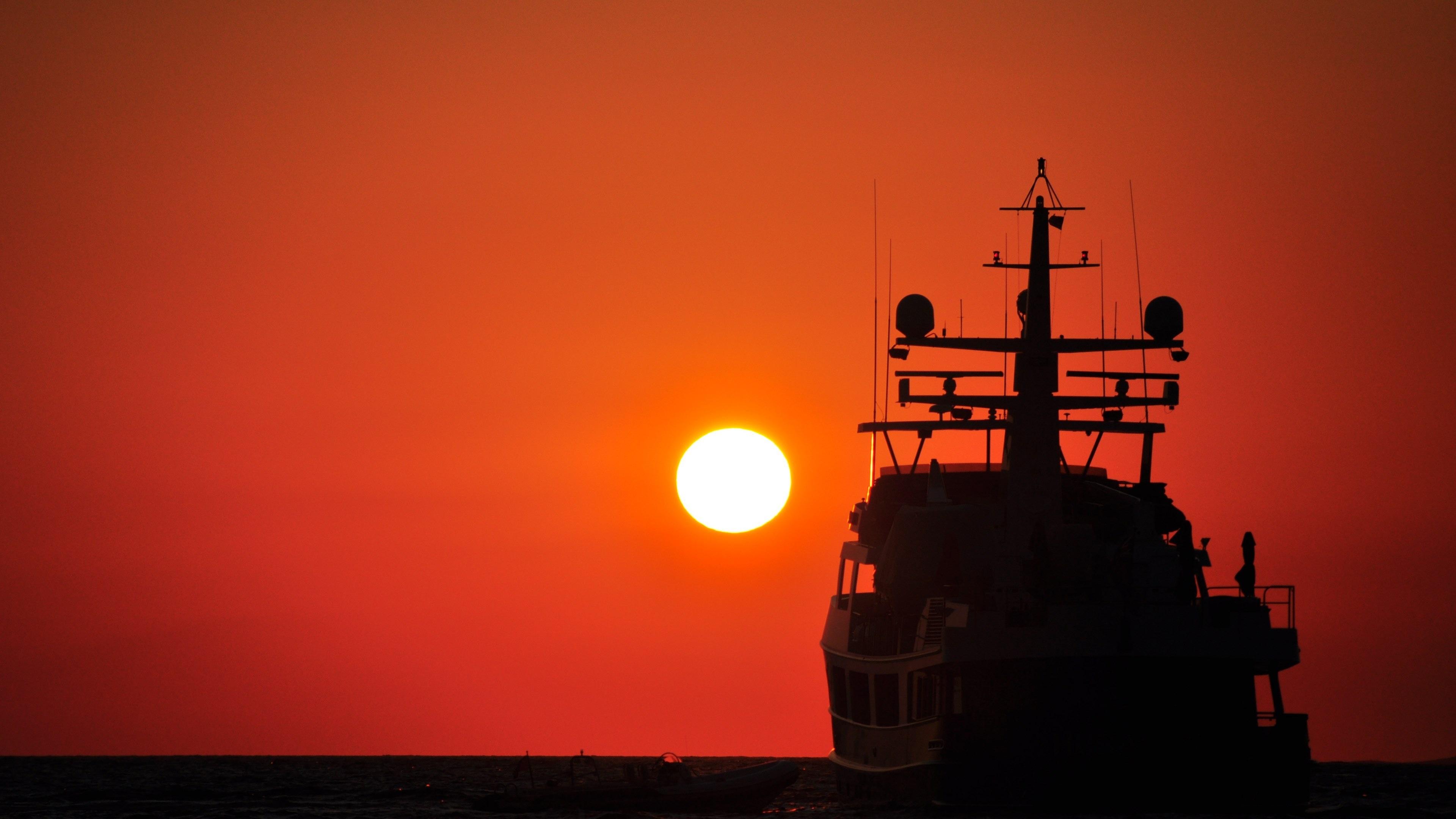3840x2160 Wallpaper / sunset ship silhouette sun summer sea horizon 4k wallpaper free download