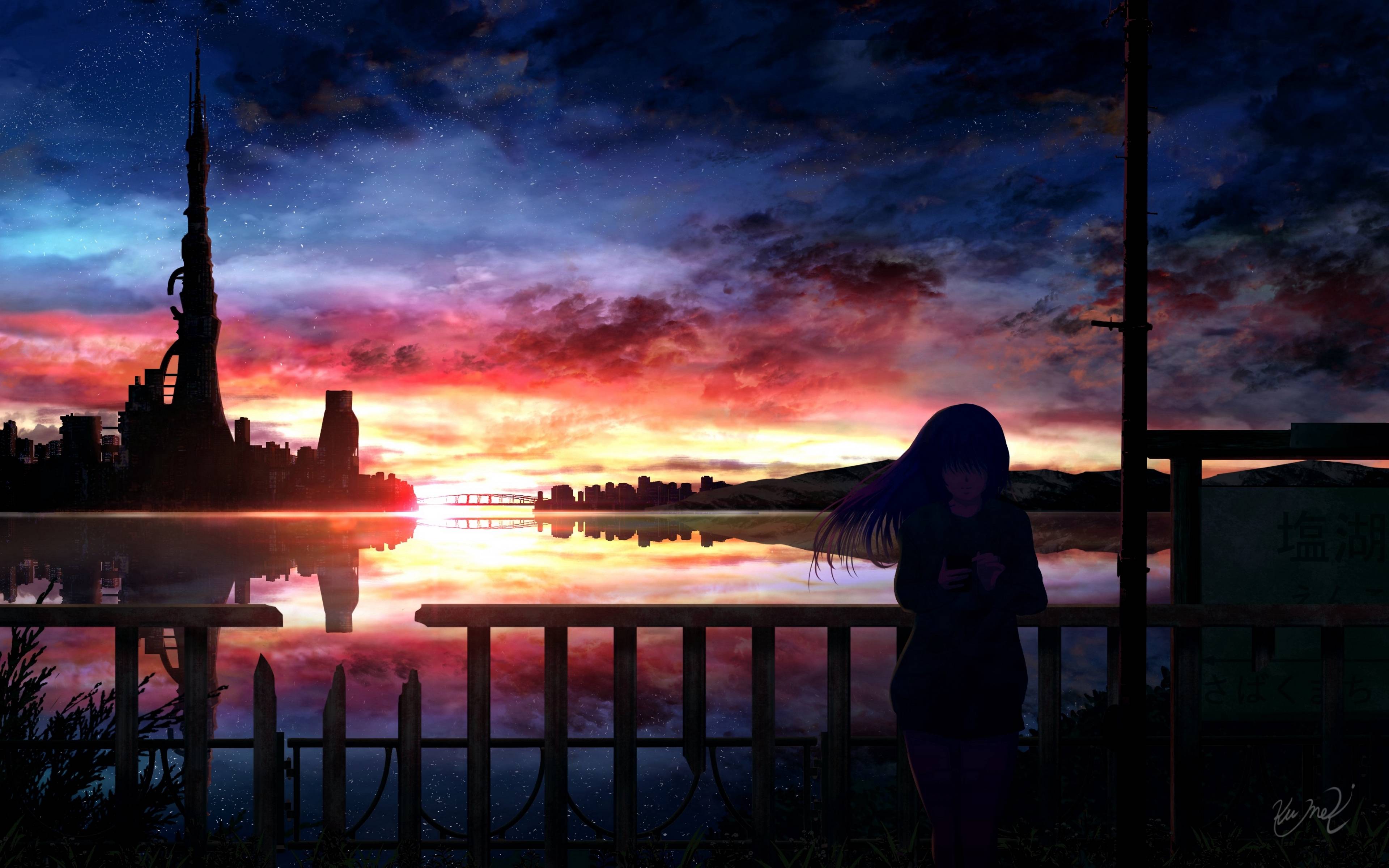 3840x2400 Anime Girl In Sunset 3840x2160201945 Resolution Wallpaper, HD Anime 4K Wallpaper, Image, Photo and Background