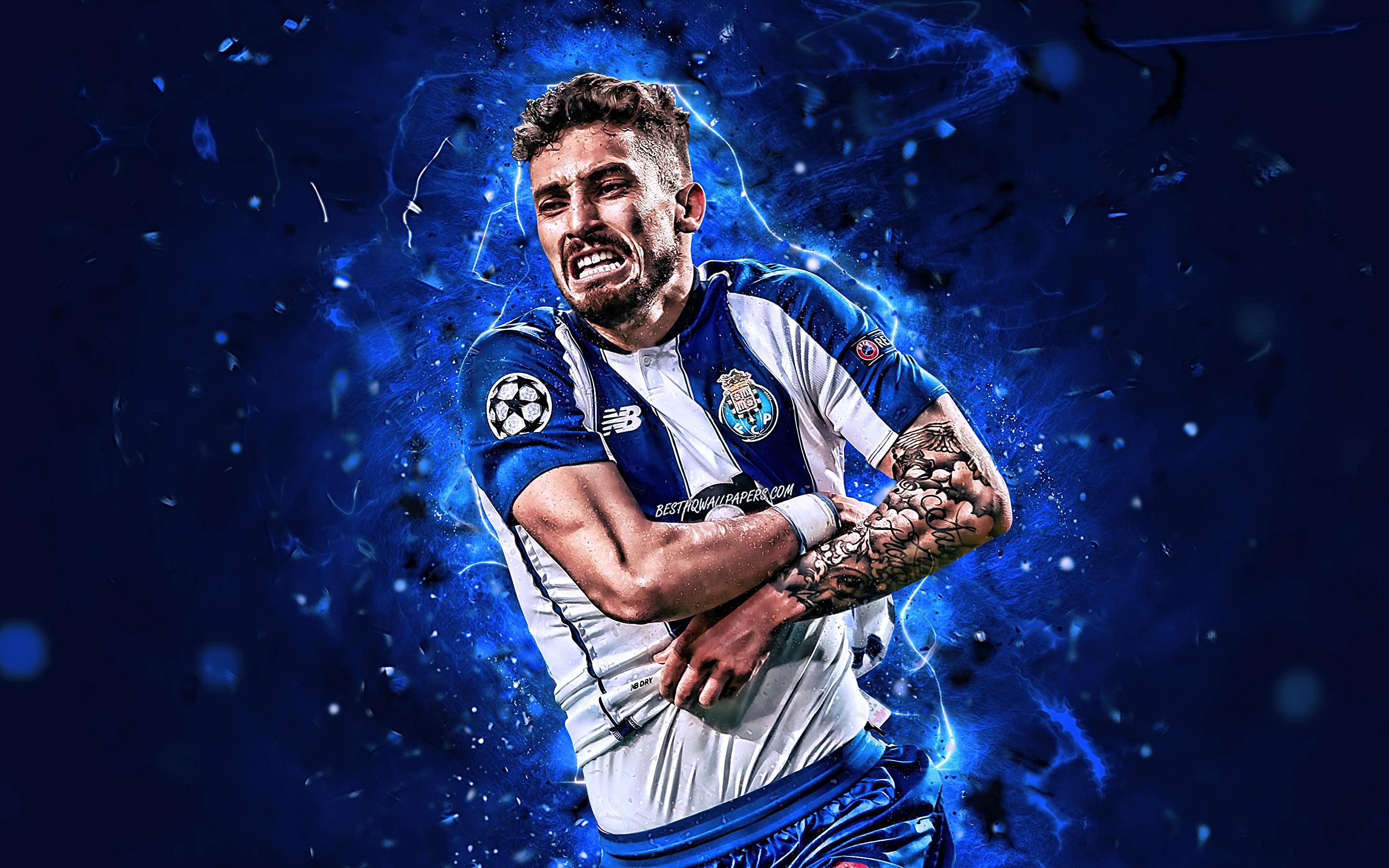 2880x1800 Download wallpaper Alex Telles, joy, Porto FC, Primeira Liga, goal, brazilian footballers, Alex Nicolao Telles, neon lights, soccer, FC Porto for desktop with resolution 2880x1800. High Quality HD picture wallpaper