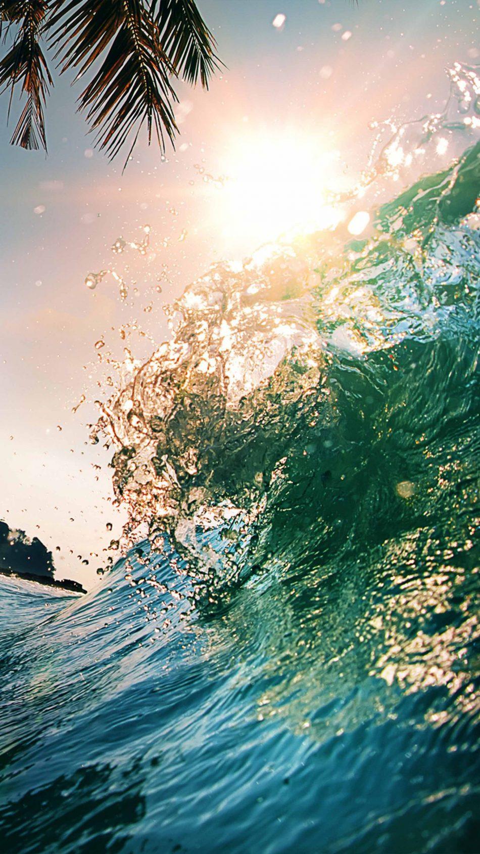 950x1689 Ocean Waves Sun 4K Ultra HD Mobile Wallpaper