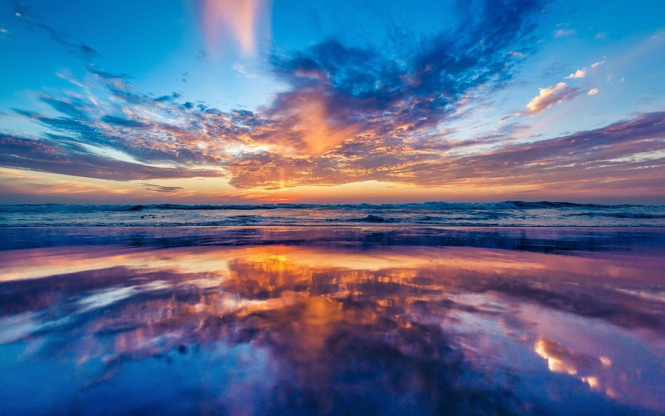 2560x1600 sunrise, Sunset, Sea, Ocean, Waves, Reflection, Beach Wallpaper HD / Desktop and Mobile Background