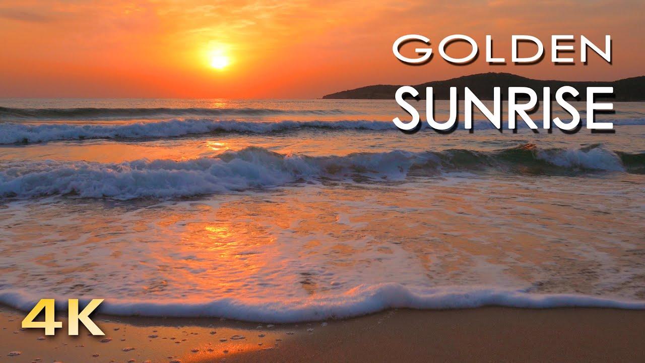 1280x720 4K Golden Sunrise Relaxation Video Sea Ocean Waves Sounds