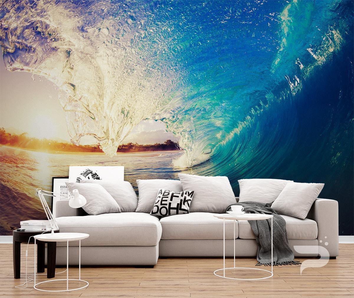 1200x1010 Ocean Wave Sunset MURAL Ocean Wallpaper Large Wall Mural