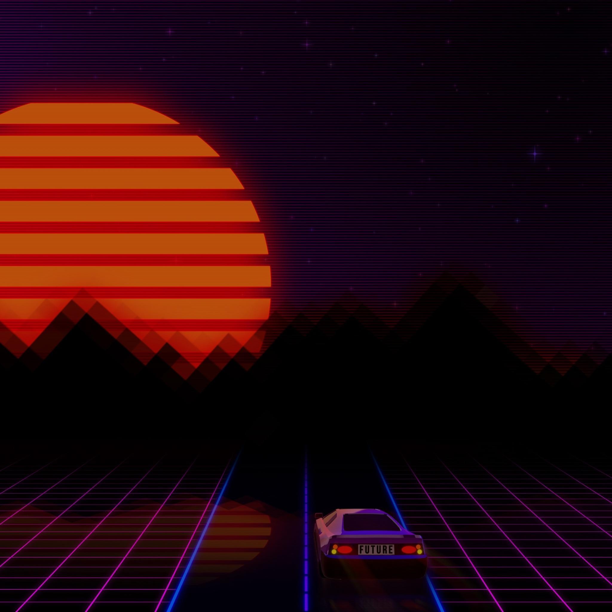 2048x2048 Wallpaper 4k Retrowave City Artistic Car Artwork 4k Wallpaper