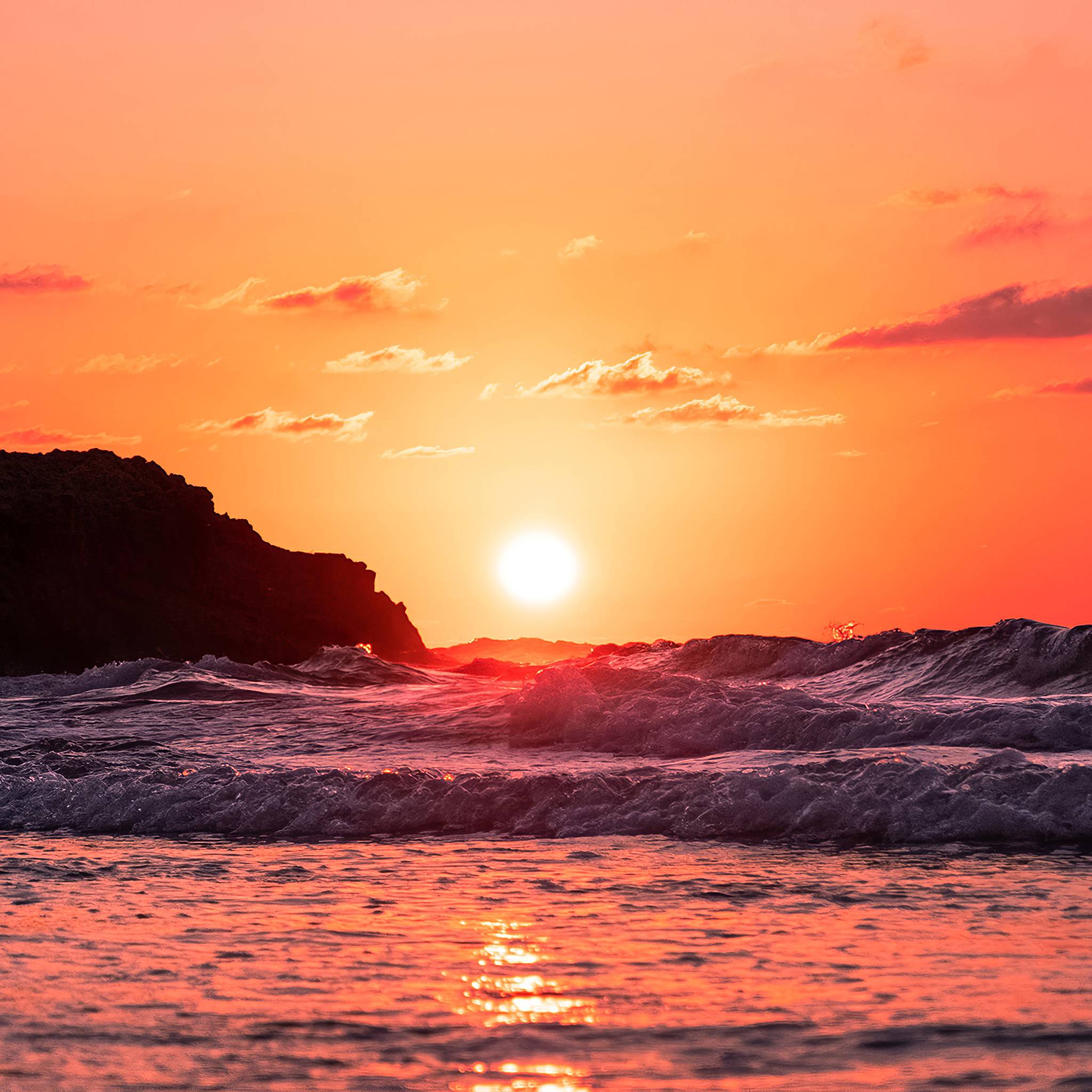 2048x2048 Waves Ocean Sunset 4k iPad Air HD 4k Wallpaper, Image, Background, Photo and Picture