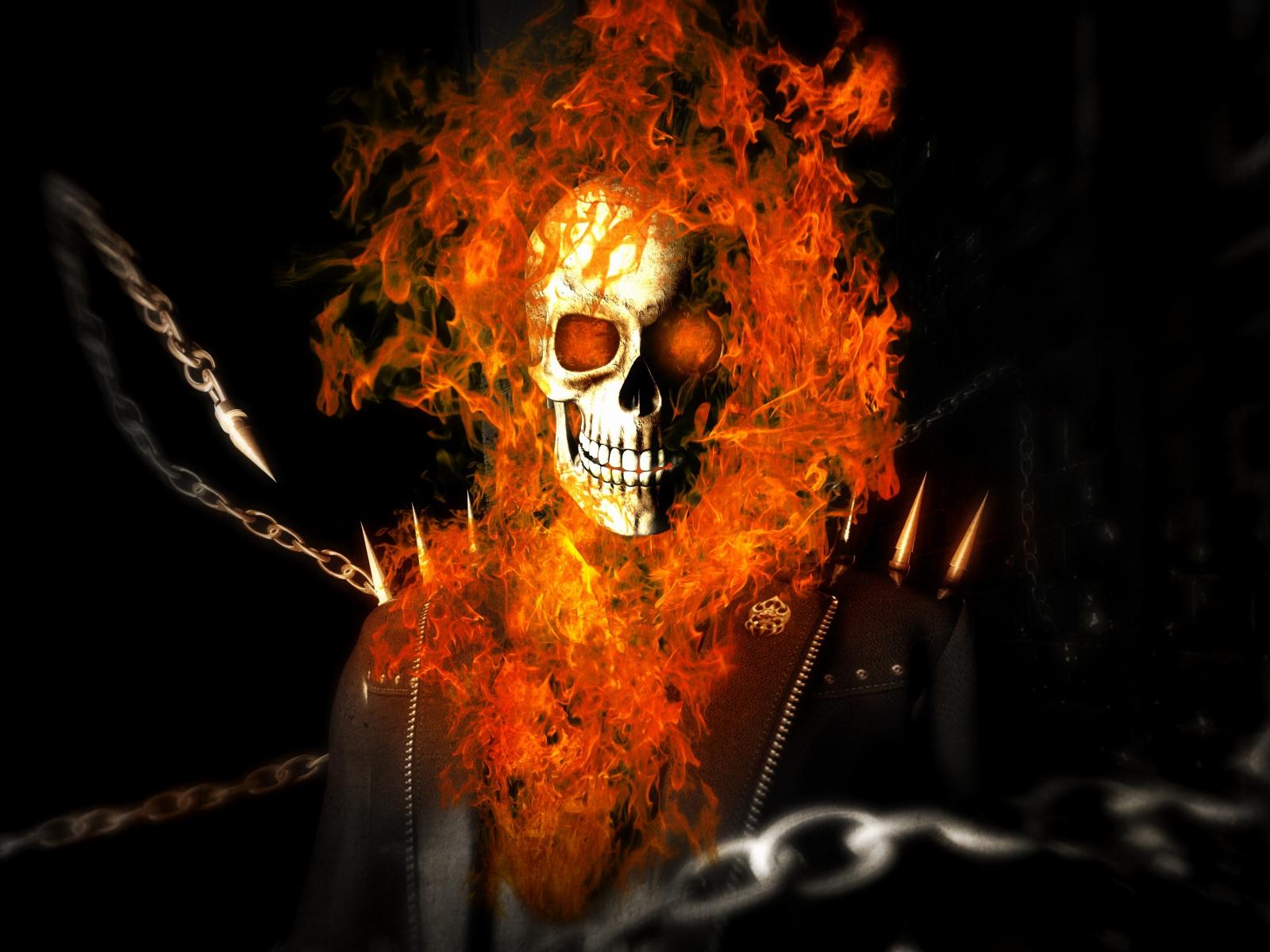1600x1200 Download skull and fire, ghost rider, superhero 1600x1200 wallpaper, standard 4:3 fullscreen 1600x1200 HD image, background, 16492