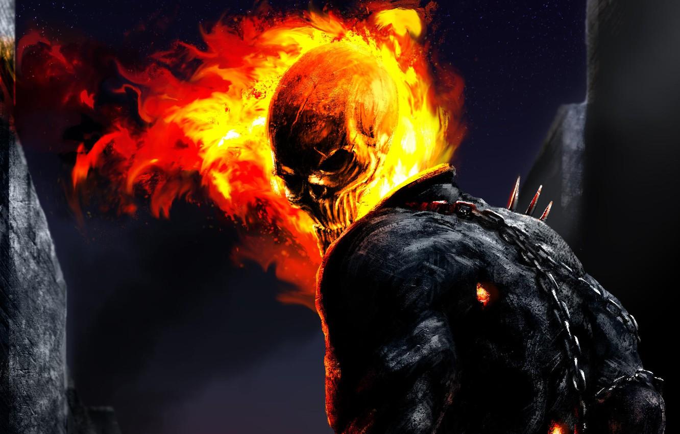 1332x850 Wallpaper flame, skull, the demon, Ghost Rider image for desktop, section фантастика