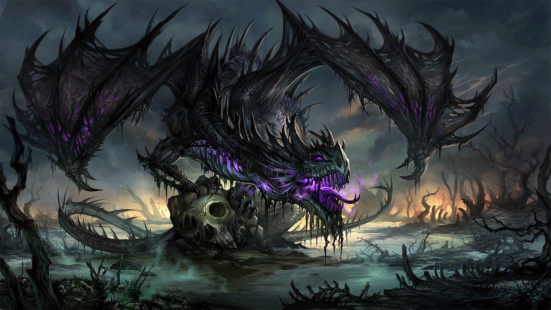 1920x1080 Download Creepy Black Purple Dragon Wallpaper