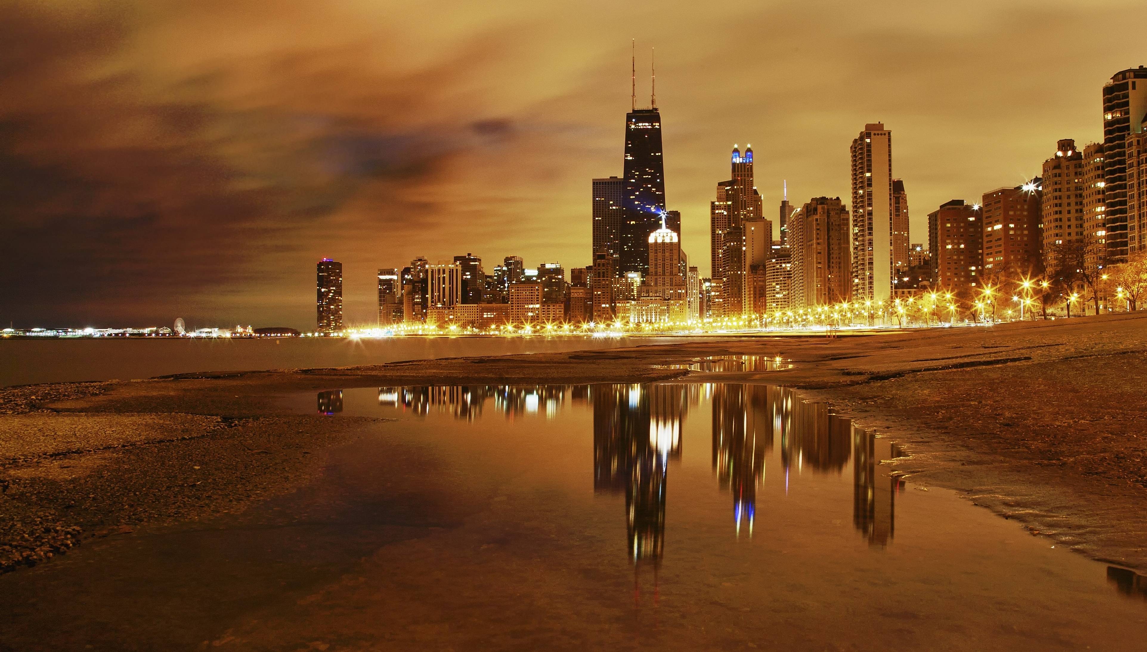 3847x2188 city, ​​chicago, night Wallpaper, HD City 4K Wallpaper, Image and Background