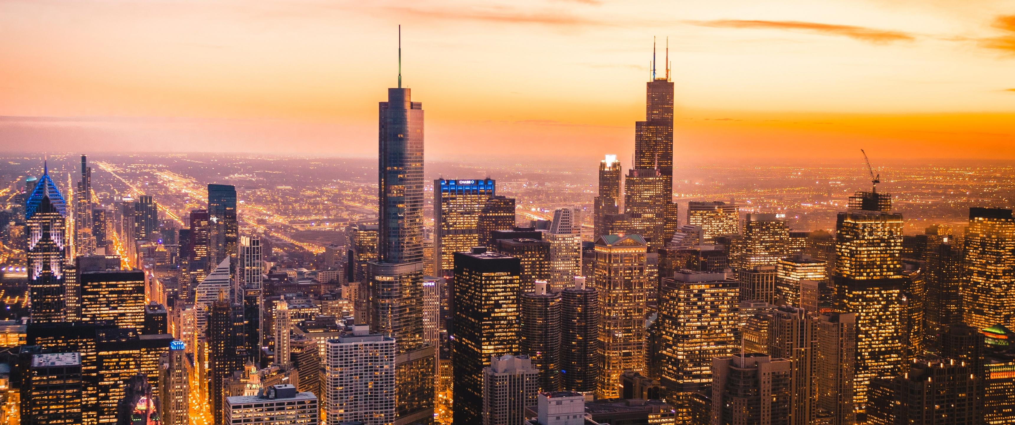3440x1440 Chicago Wallpaper 4K, Cityscape, Skyline, Skyscrapers
