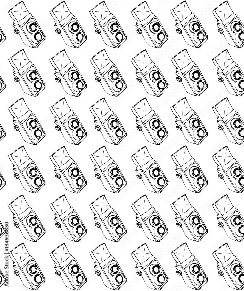 838x1000 Seamless vector twin reflex camera pattern. Seamfree vintage camera background. TTV camera wallpaper. Stock Vector