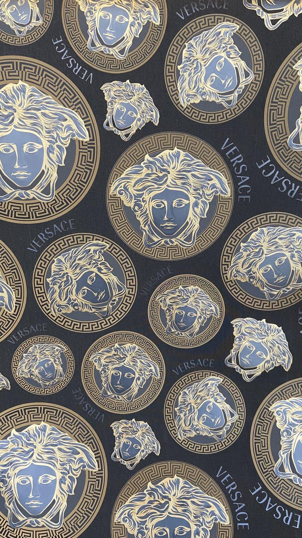 1000x1778 Versace Medusa Head Wallpaper. Black & Gold. Shop Wallpaper Online. America's Best Wallpaper Selection