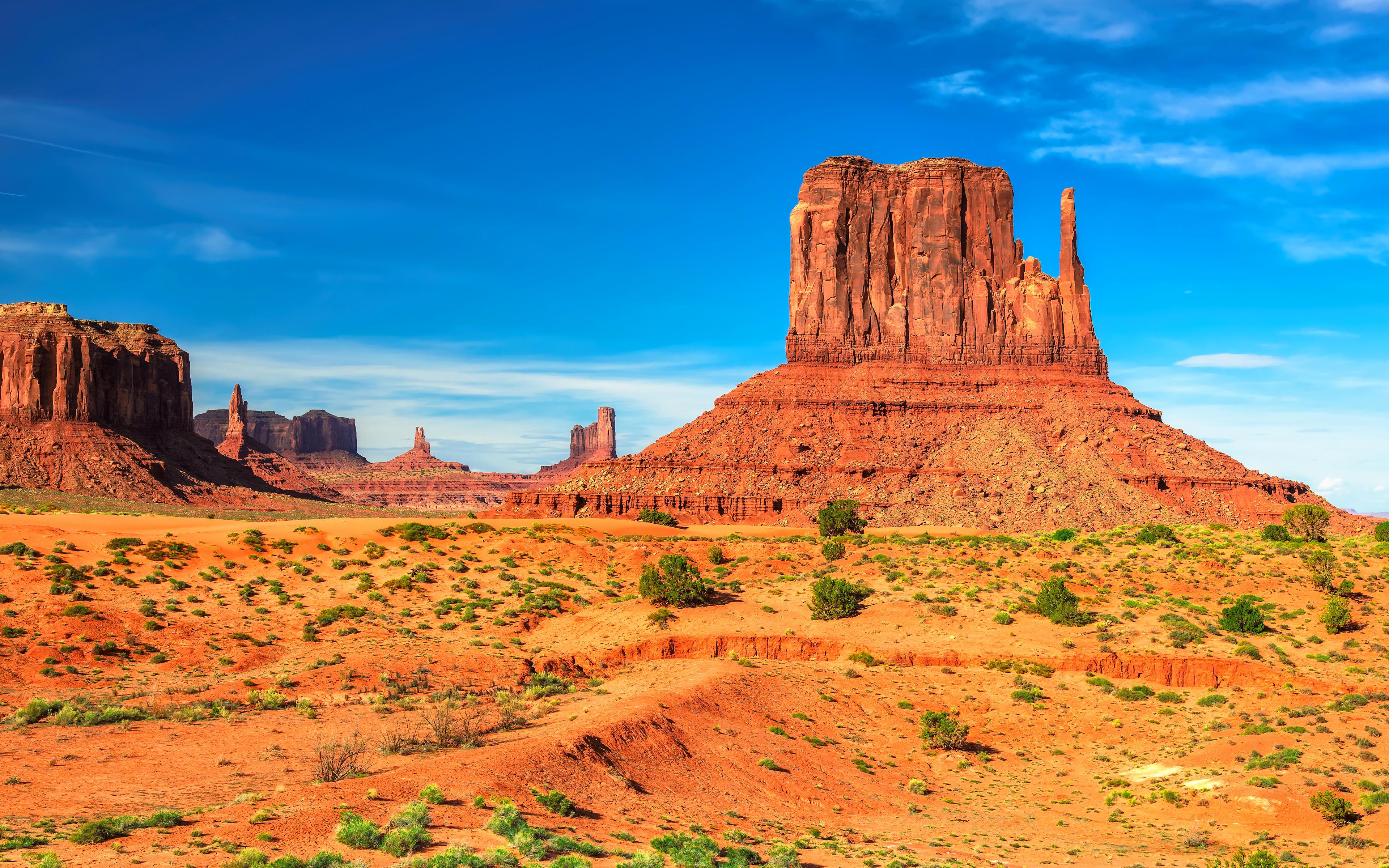 3840x2400 Download wallpaper Monument Valley, USA, 4k, desert, blue sky, cliffs, Utah, America for desktop with resolution 3840x2400. High Quality HD picture wallpaper