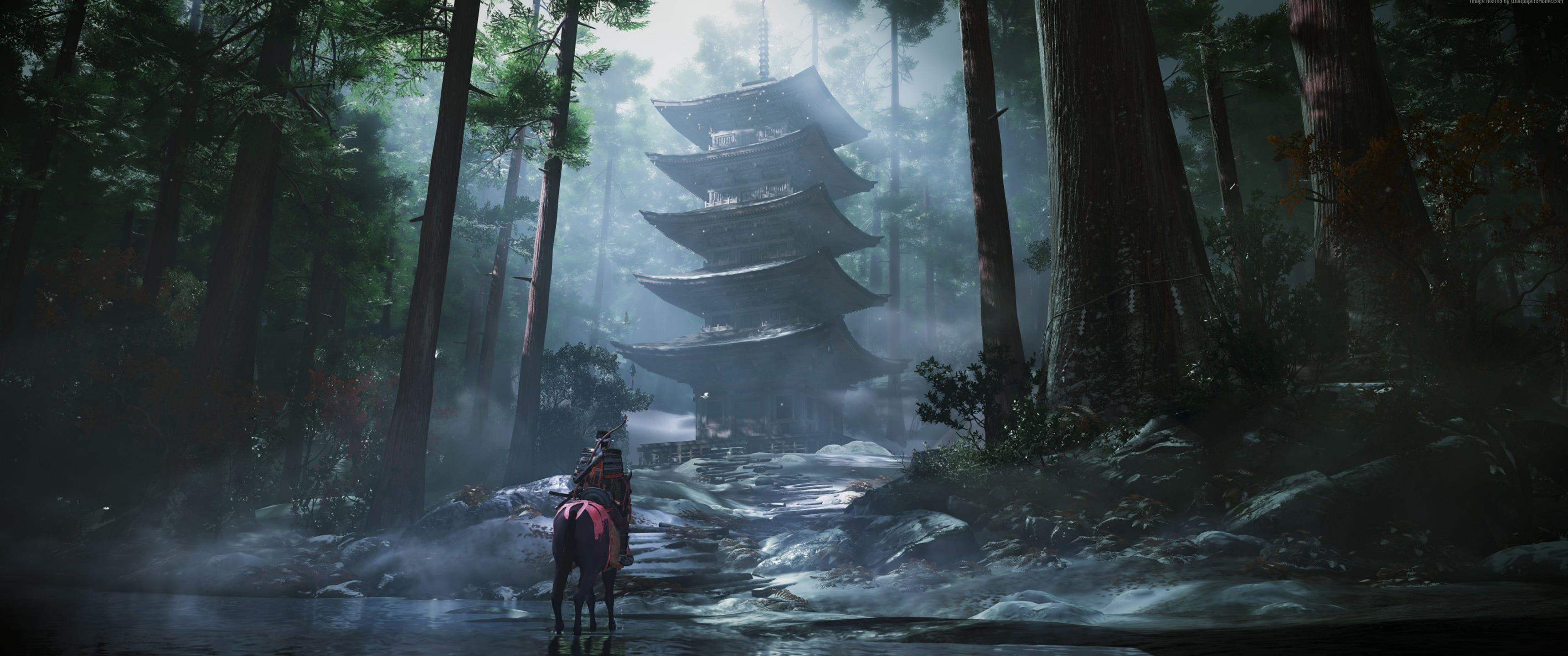 3440x1440 Video Games Video Game Art #tower #horse #samurai Ghost Of Tsushima # Ultrawide #ultra Wide K #wallpaper #hdwallpaper #des. Ghost Of Tsushima, Game Art, Tsushima