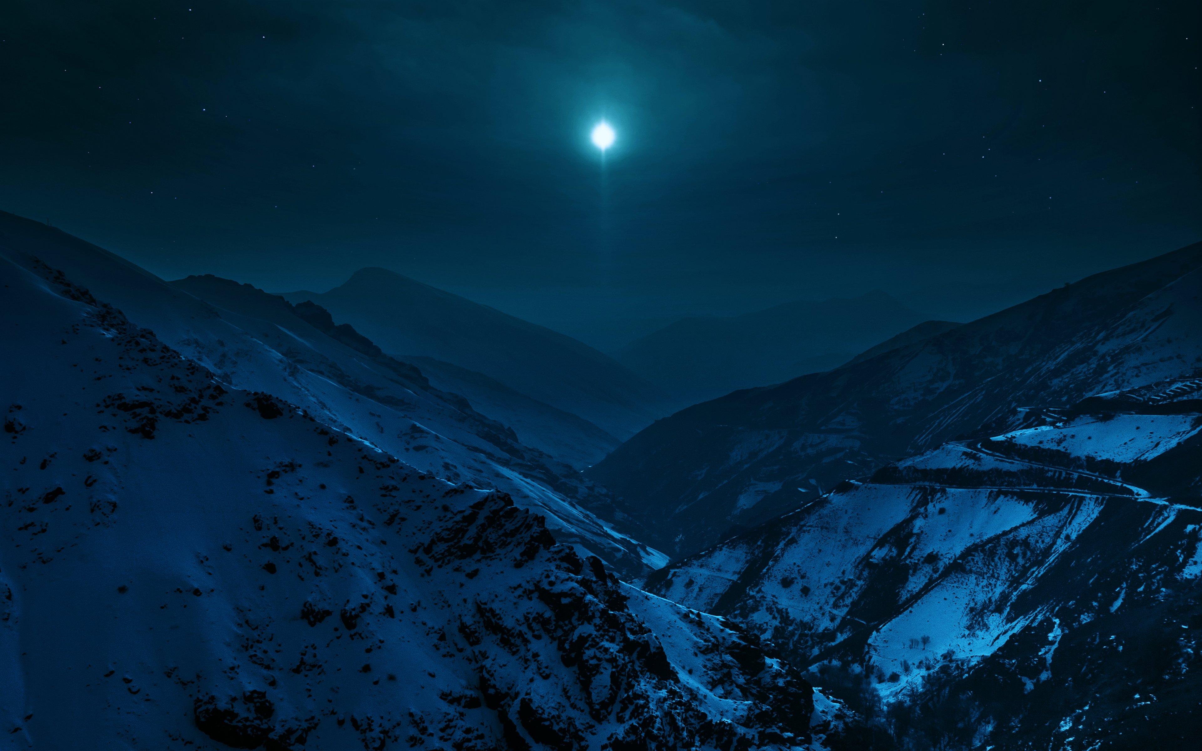 3840x2400 landscapes, Night, Nature, Moon, Stars, Sky, Mountains, Snow, Cold, Earth Wallpaper HD / Desktop and Mobile Background