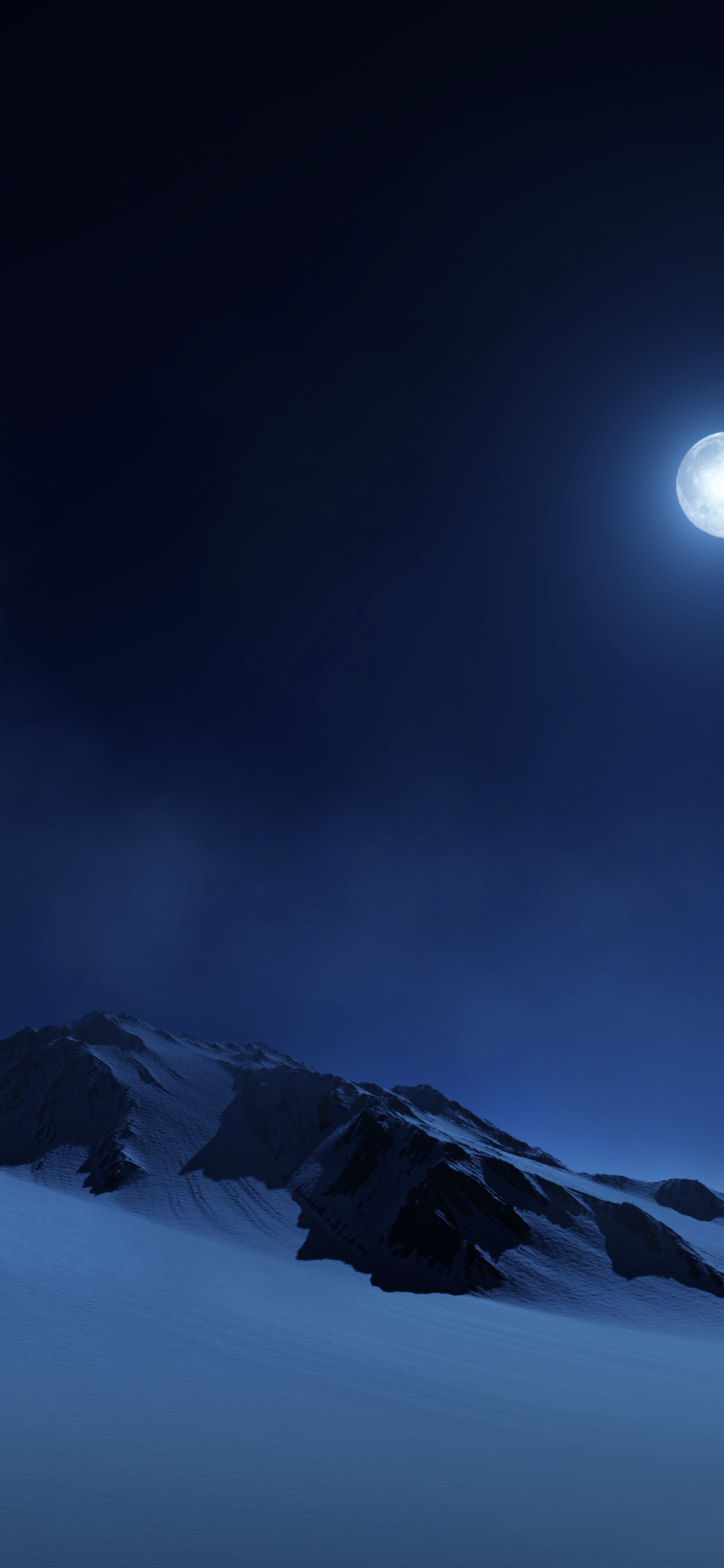 1125x2436 Full moon Wallpaper 4K, Night sky, Snow covered, Foggy, Landscape, Nature