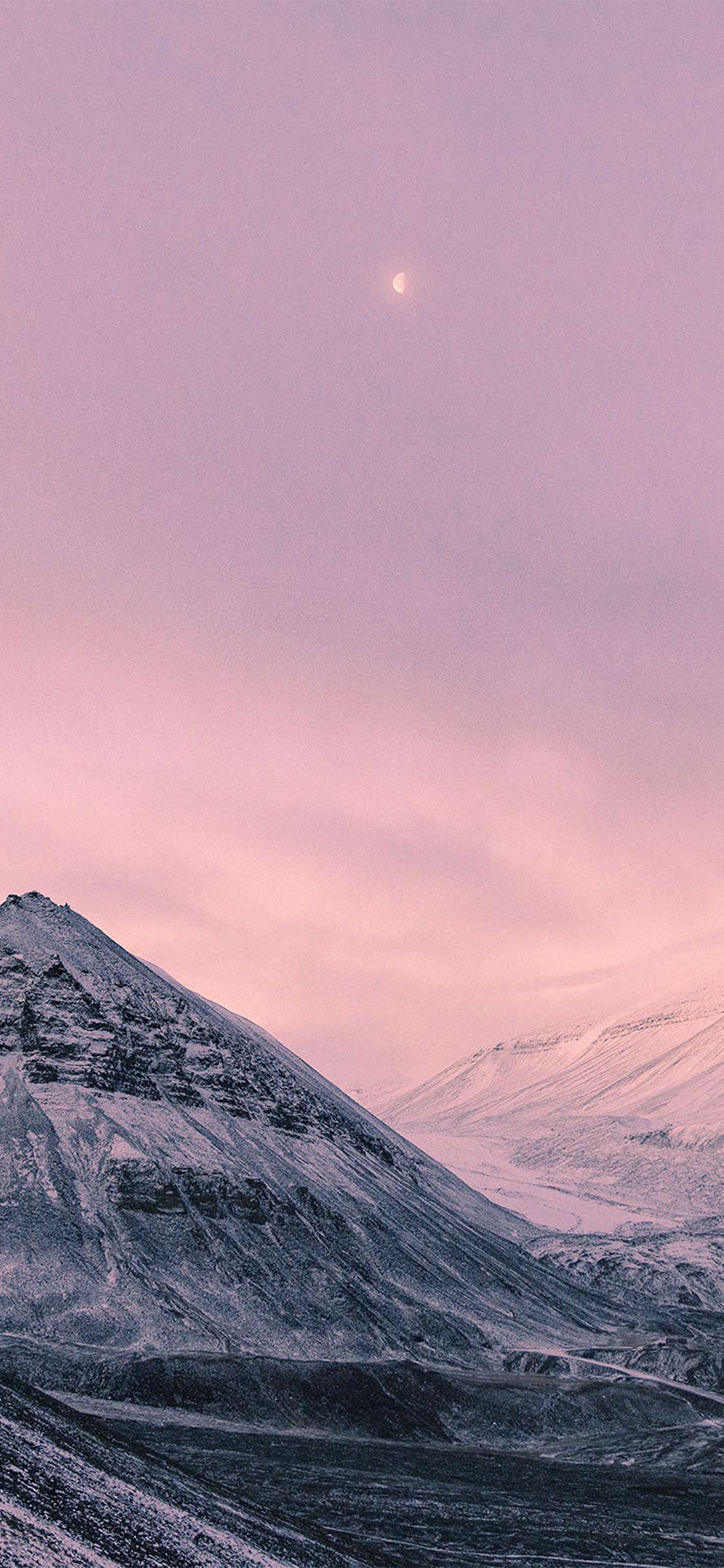 1125x2436 iPhone X wallpaper. snow winter moon mountain nature pink