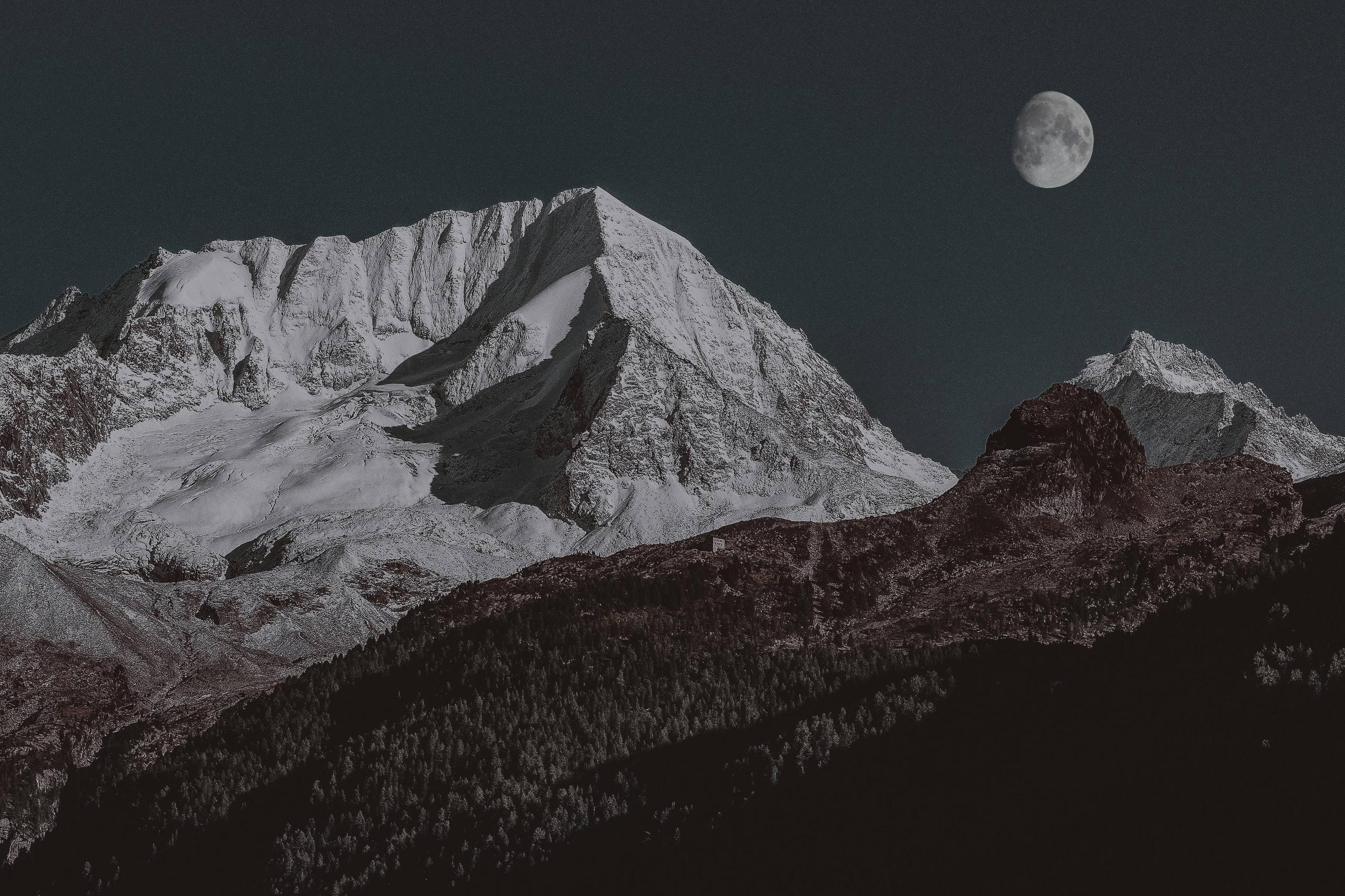 2554x1702 Snow Covered Mountain Moon 4k 1600x1200 Resolution HD 4k Wallpaper, Image, Background, Photo and Picture
