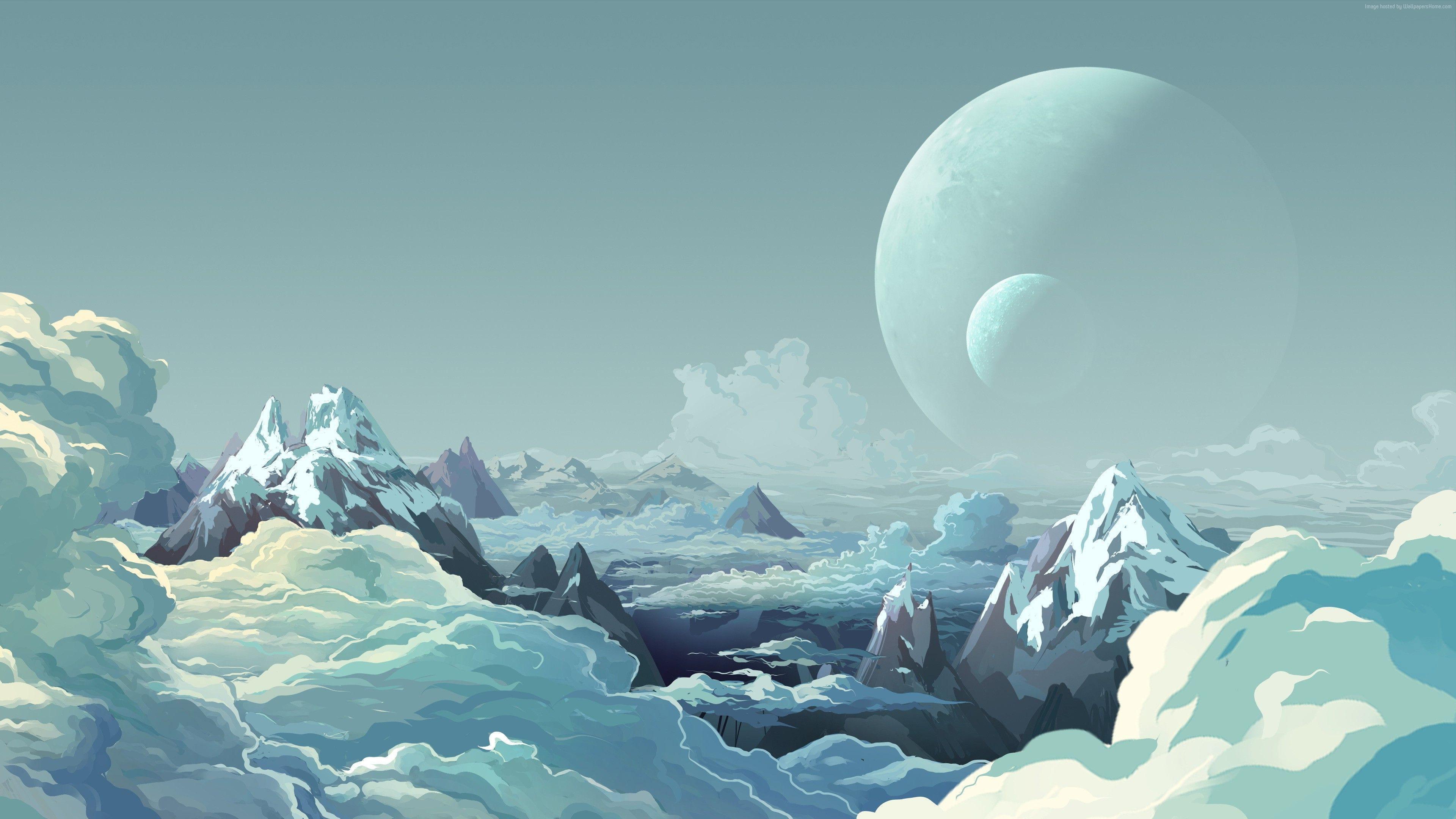 3840x2160 #snow, #clouds, #planets, #mountains Gallery HD Wallpaper