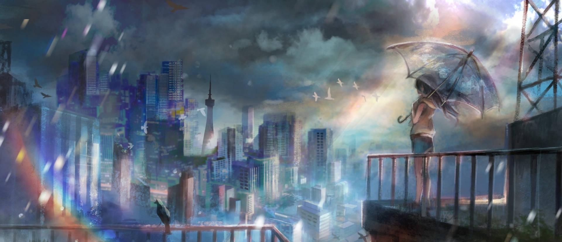 1920x827 Download Weathering With You Hina With Umbrella Wallpaper