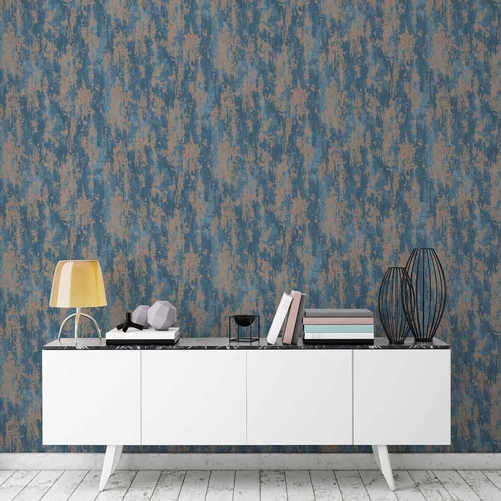 1000x1000 Graham And Brown. Industrial Texture Wallpaper Blue Teal Copper. FREE DELIVERY