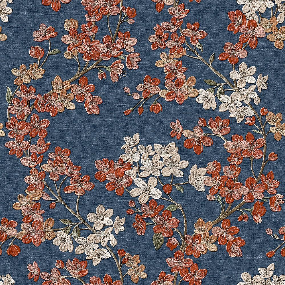 1000x1000 Grace Blue Copper Oriental Cherry Blossom Floral Wallpaper GR322206