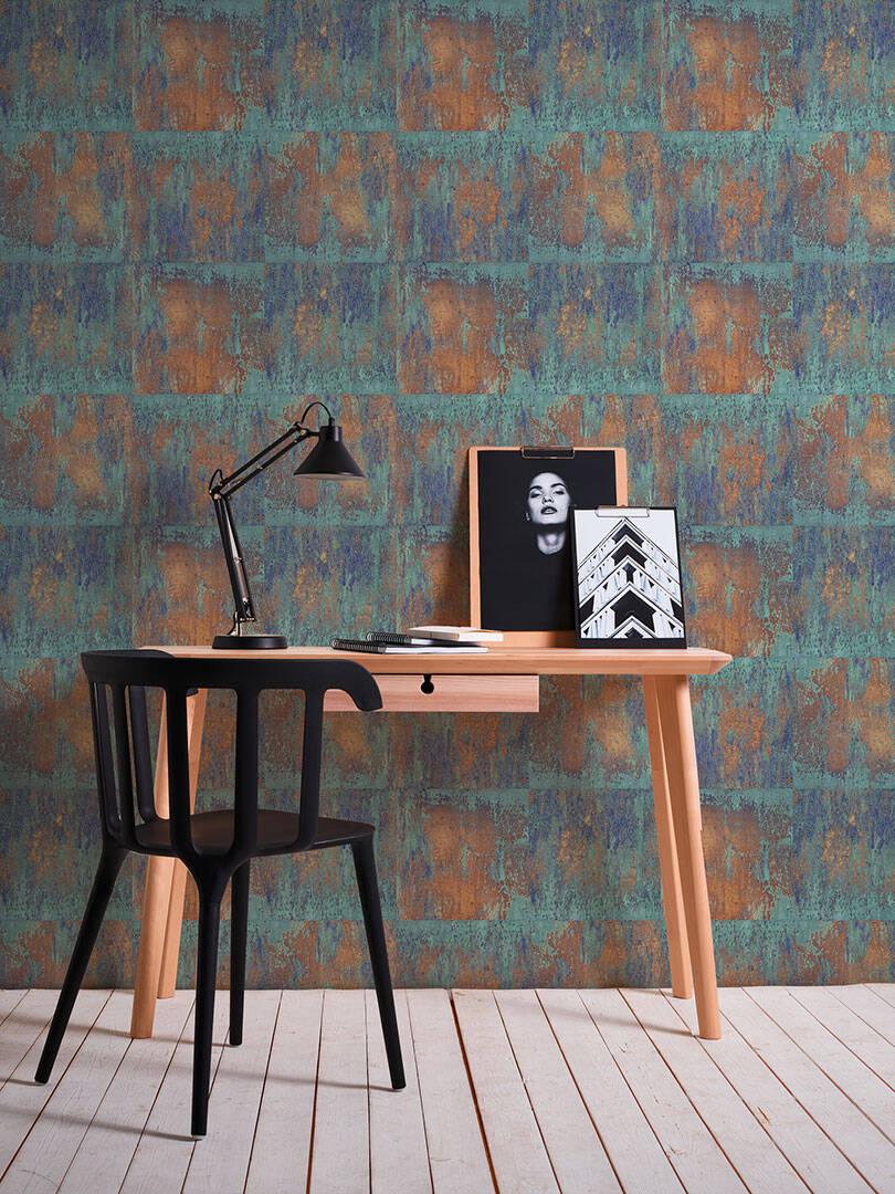 810x1080 A.S. Création Wallpaper «Blue, Bronze, Brown, Copper» 361181