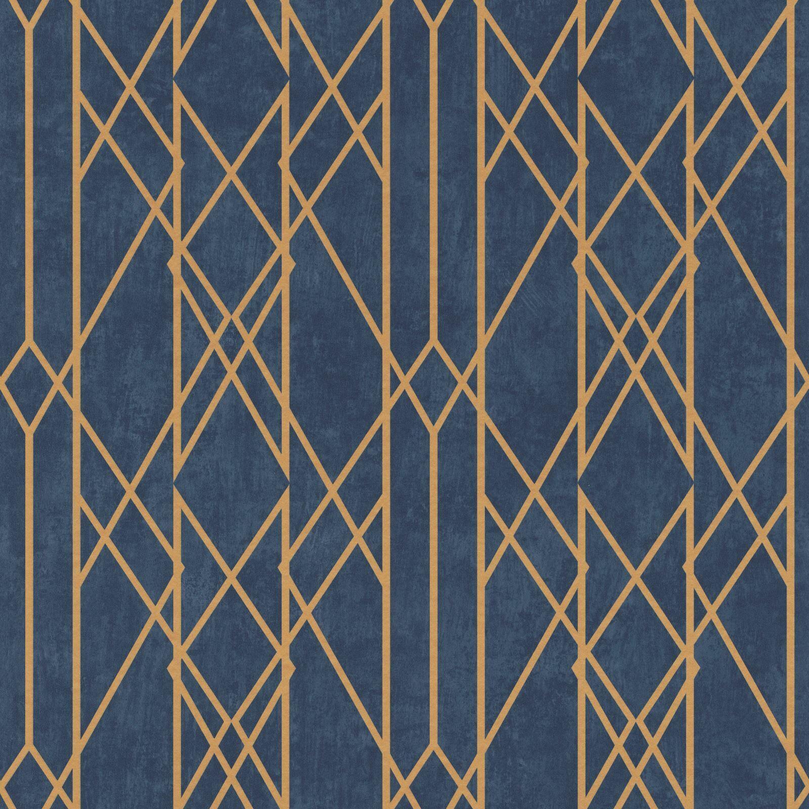 1600x1600 Portfolio Linear Geometric Wallpaper Navy / Copper Rasch 215144 4000441215144