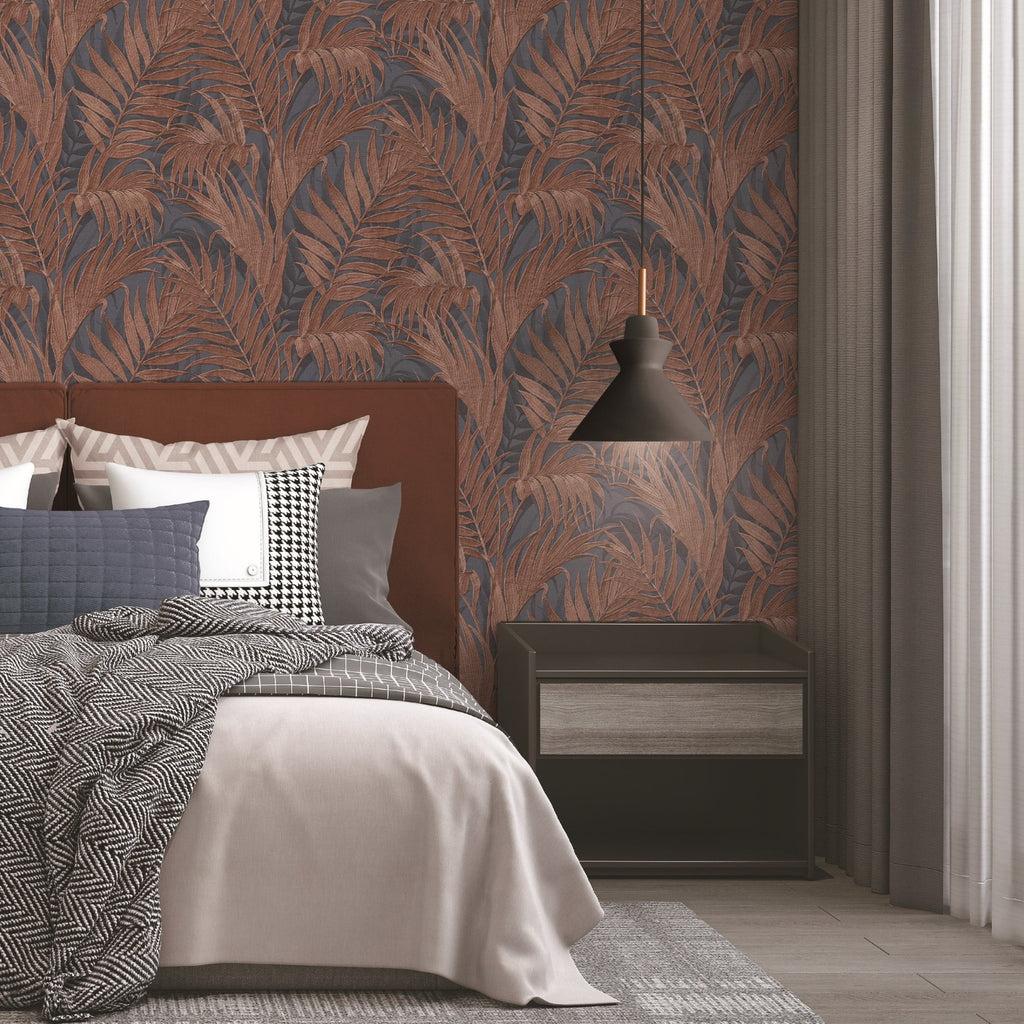 1024x1024 Design ID Grace Blue and Copper Tropical Palm Leaf Wallpaper GR322109