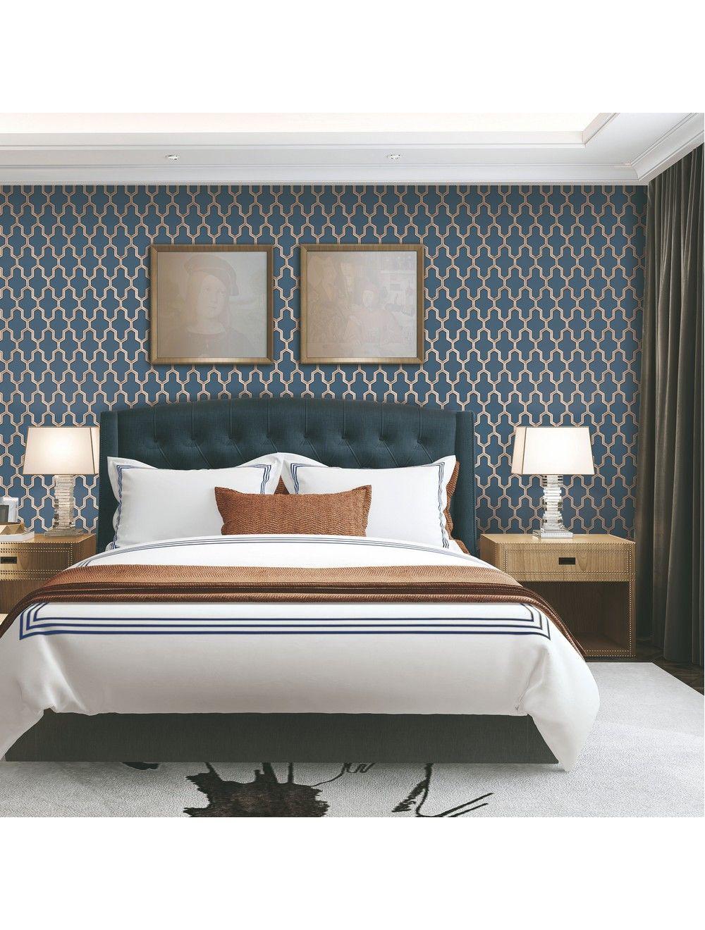 1000x1320 Design ID Wall Fabric Geometric Silk Deep Blue Copper Wallpaper WF121027