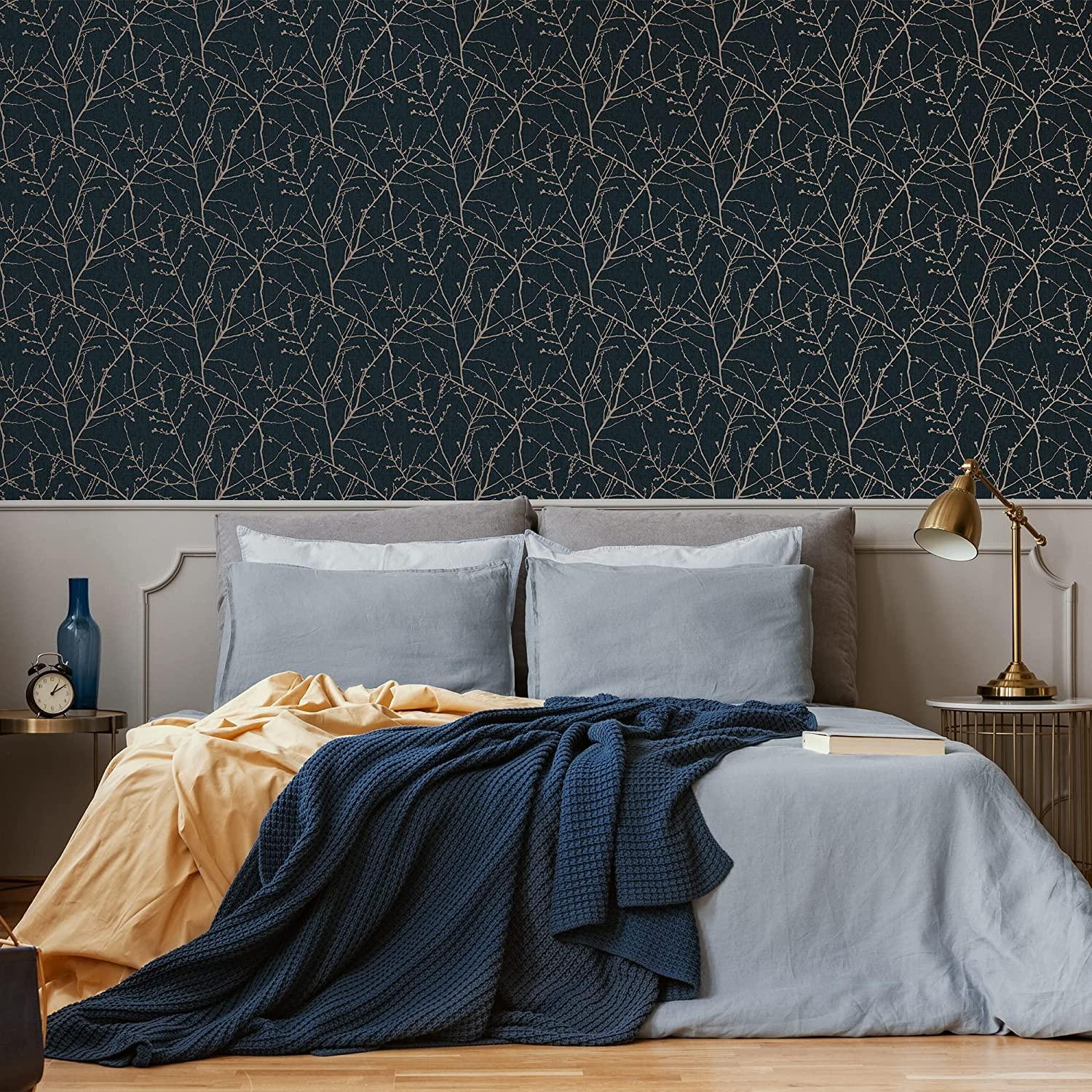 1500x1500 Graham & Brown Innocence Navy and Copper Wallpaper : Tools & Home Improvement