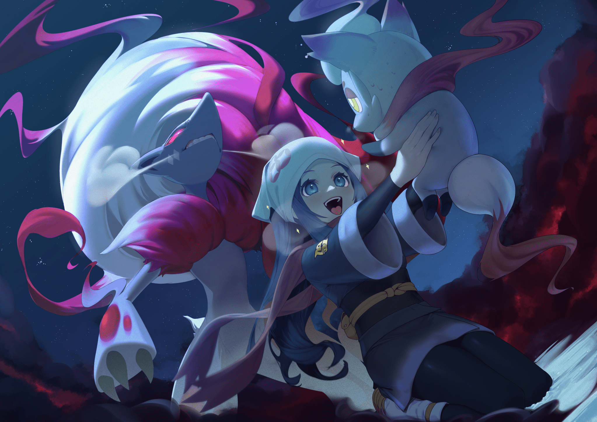 2046x1447 Download Zoroark (Pokémon) Akari (Pokémon) Video Game Pokémon Legends: Arceus HD Wallpaper