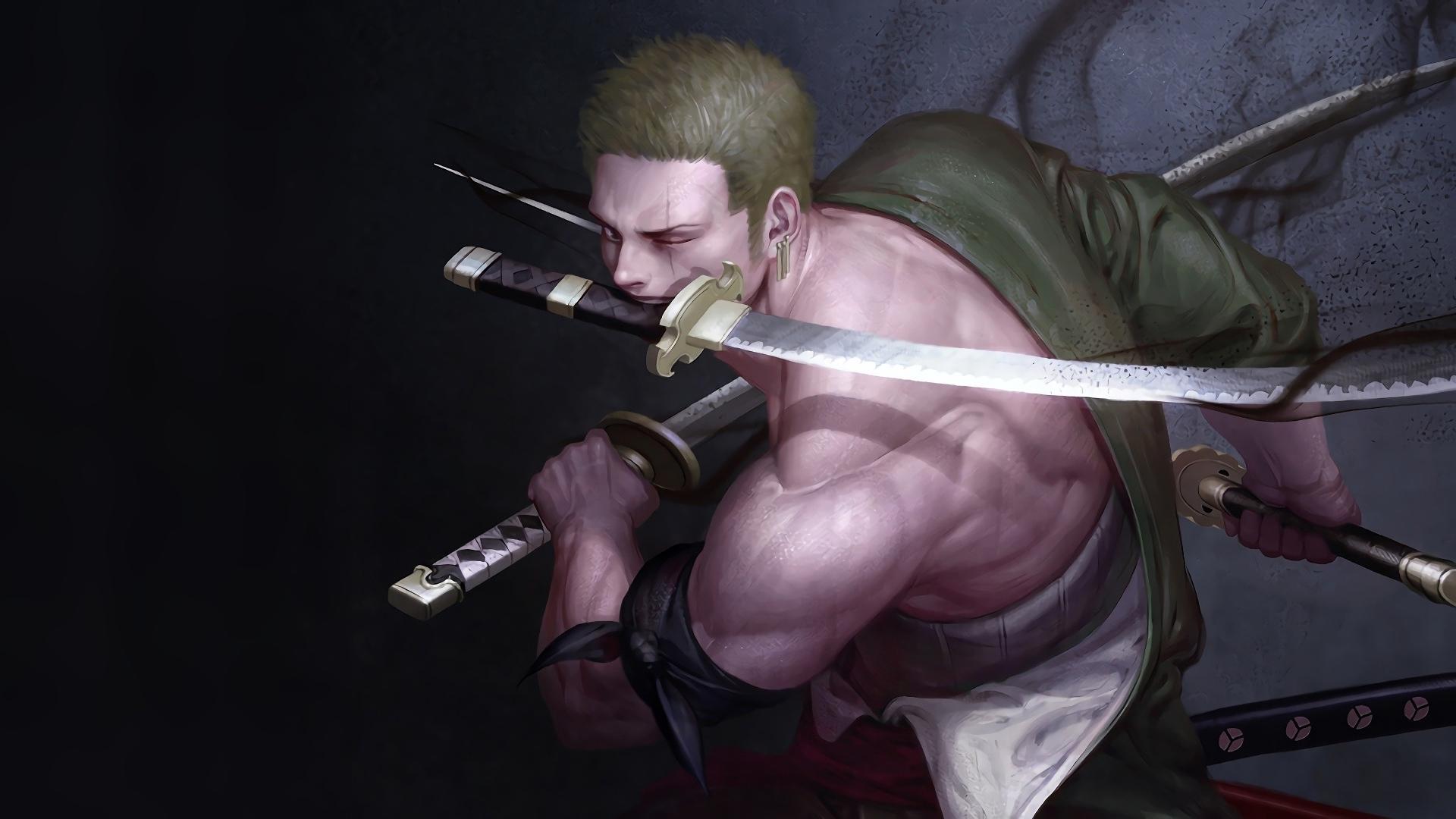 1920x1080 Download warrior, one piece, swords, zoro roronoa, art 1920x1080 wallpaper, full hd, hdtv, fhd, 1080p wallpaper, 1920x1080 HD image, background, 17890