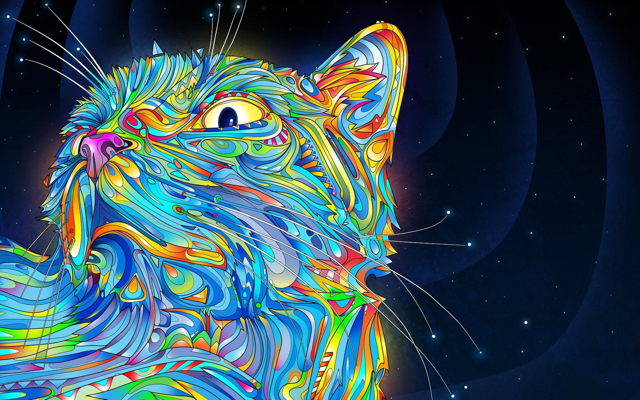 2560x1600 psychedelic cat colorful digital art matei apostolescu Gallery HD Wallpaper