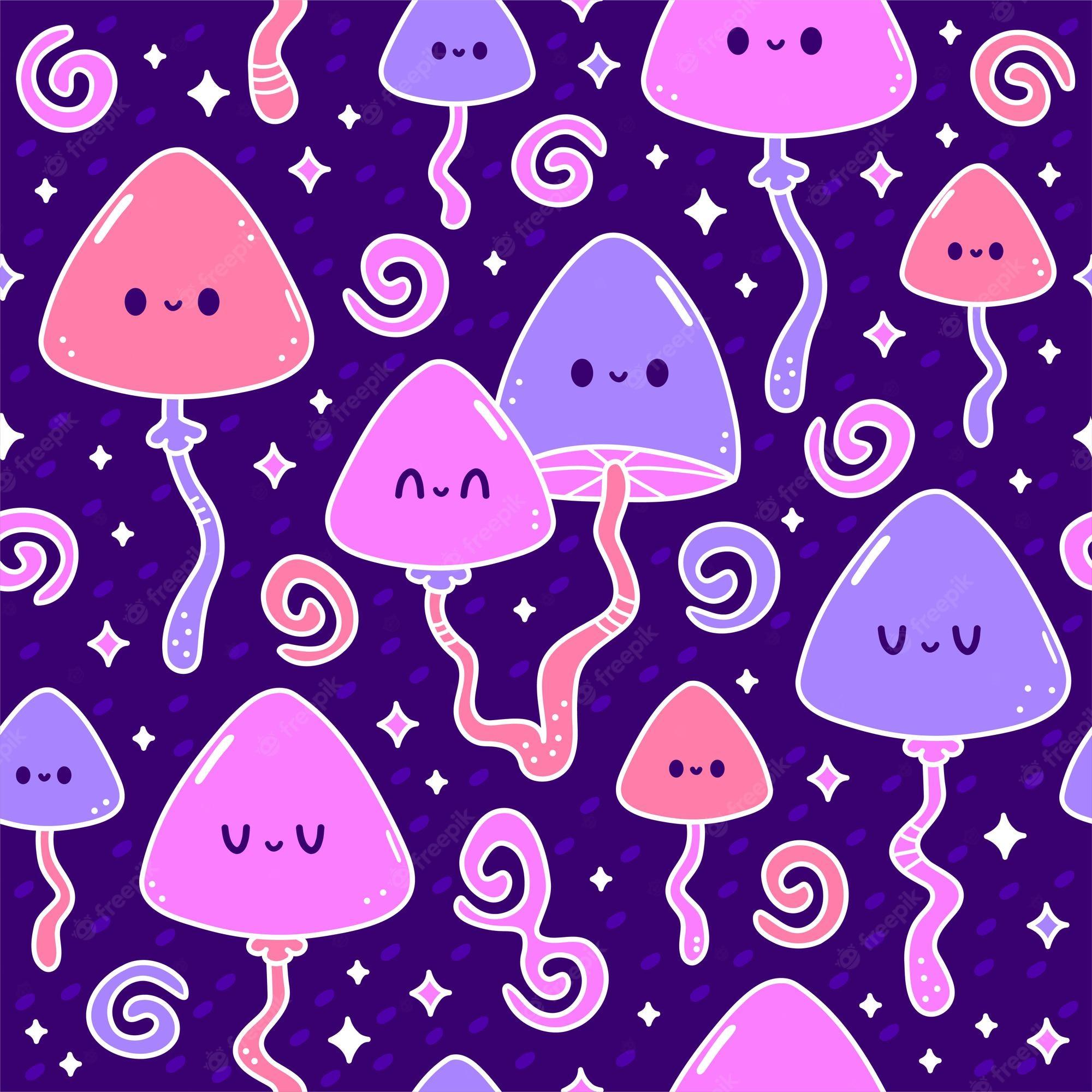 2000x2000 Premium Vector. Cute happy smile magic mushroom, psilocybin seamless pattern. vector cartoon character illustration.hippie, magic mushroom, psilocybin, acid, groovy, 60s, 70s, psychedelic trippy seamless pattern concept