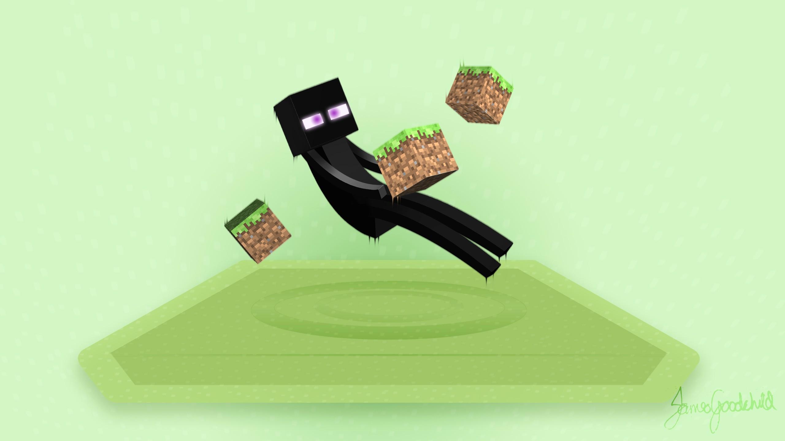 2560x1440 Enderman vs Slime Block Wallpaper I made