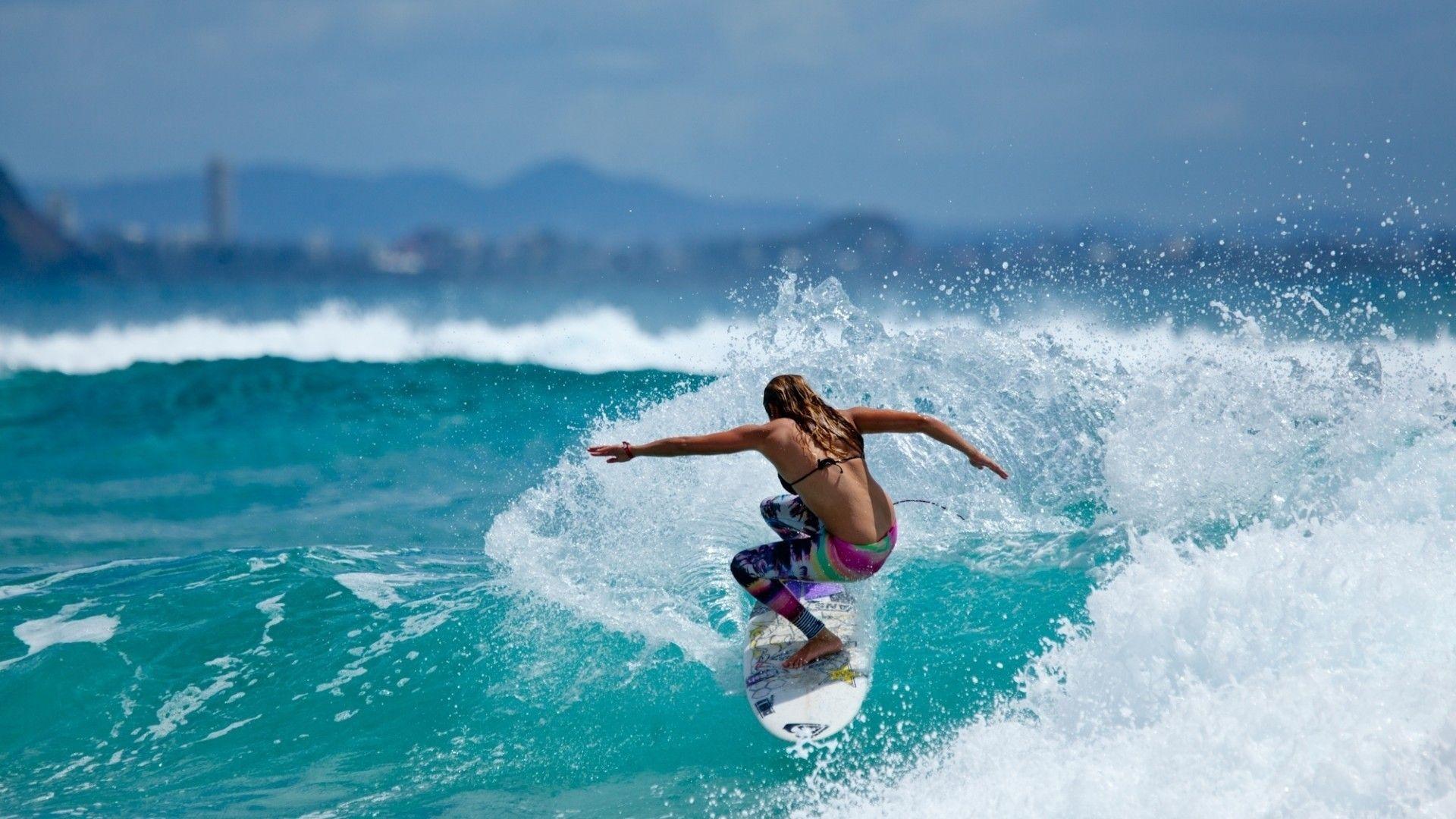 1920x1080 Surfing Girl Wallpaper