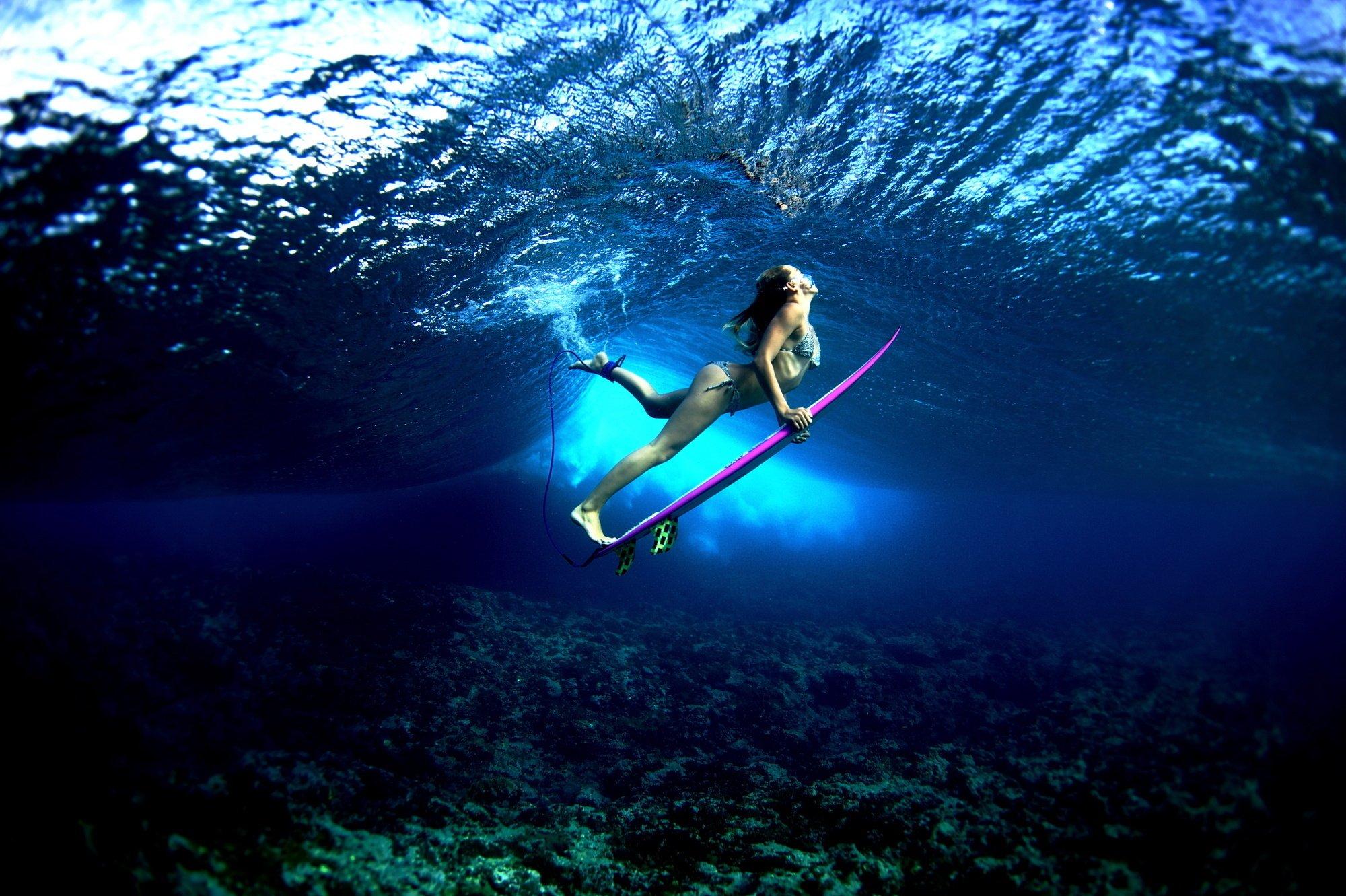 2000x1331 board, Ocean, Girl, Surf, Surfing, Bikini, , Babe, Underwater Wallpaper HD / Desktop and Mobile Background
